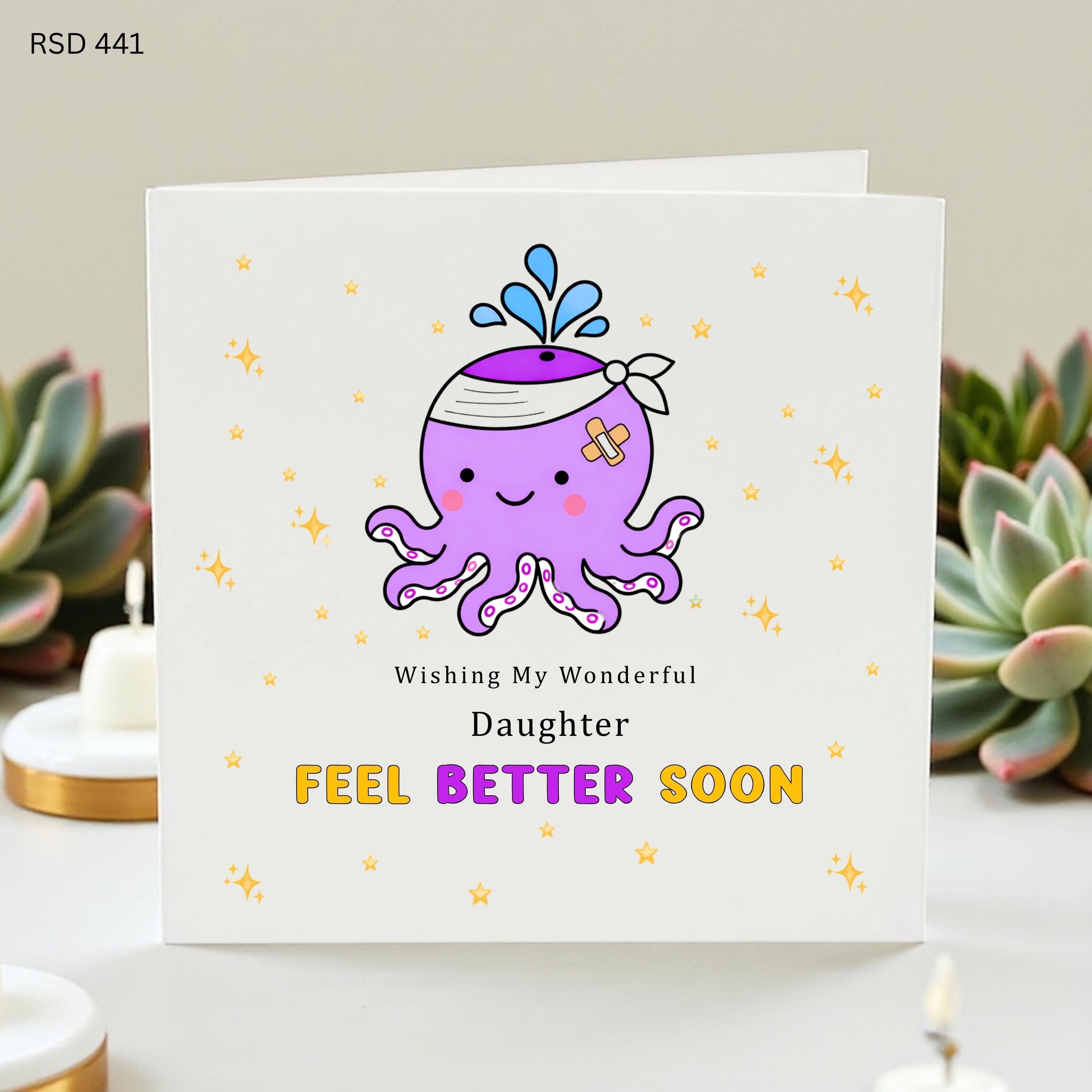Feel Better Soon Card for Daughter, Personalized Get Well Soon Card, Cute Octopus Recovery Card, Surgery Gift for Kids, Thinking of You Card