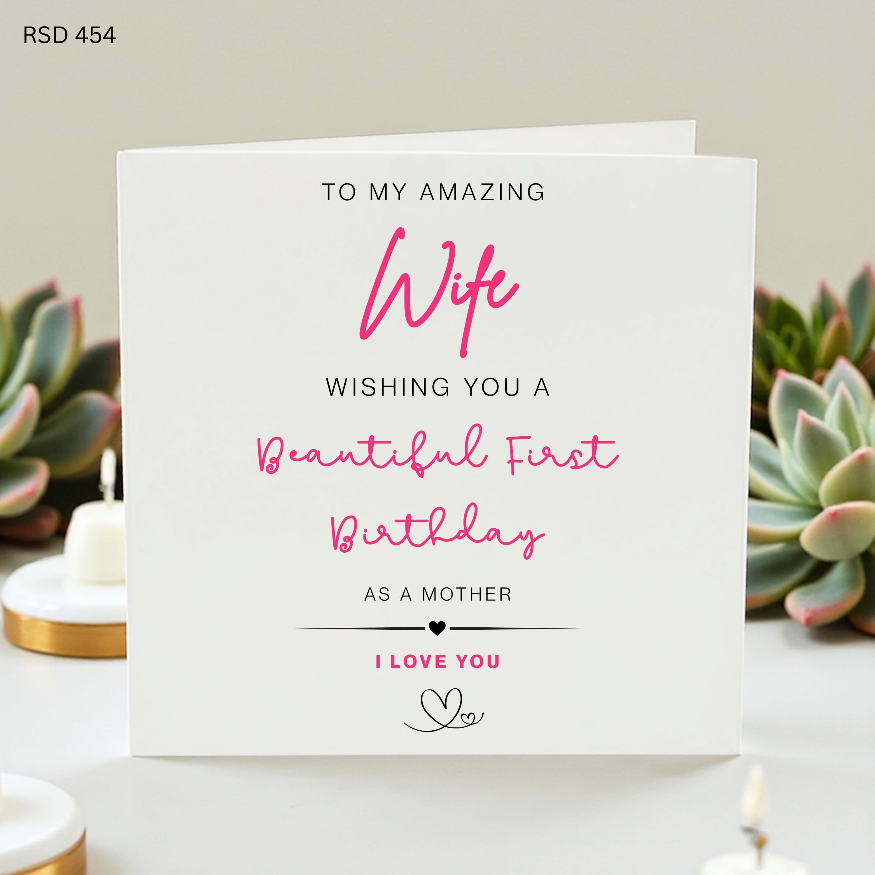 To My Wife Birthday Card, First Birthday as Mother, Personalized Name Option, Minimalist Greeting, Love Card for New Mom