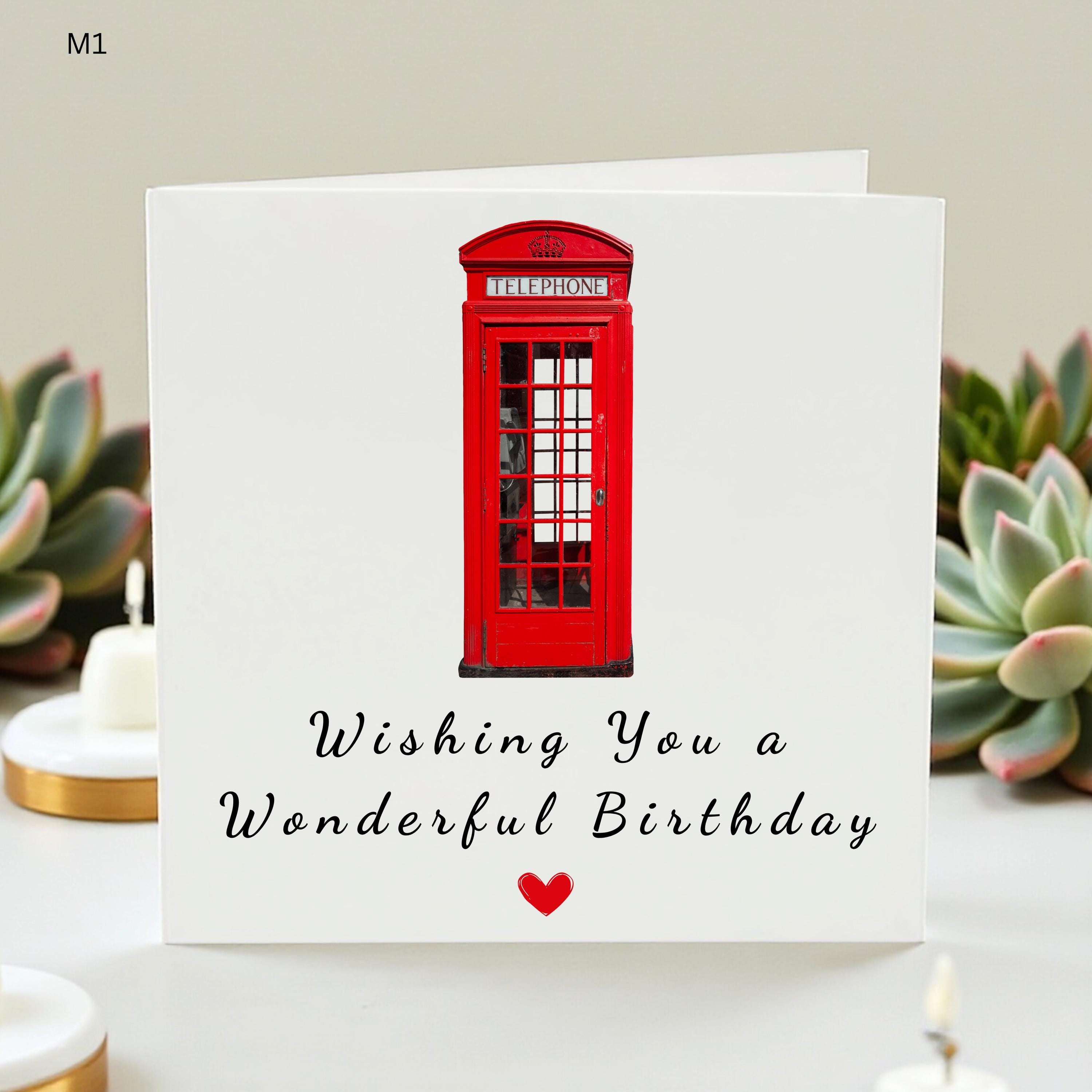 Funny British Phone Box Birthday Card, London Theme Greeting Card, UK Telephone Booth Card, Unique Birthday Gift for Him or Her, Humorous