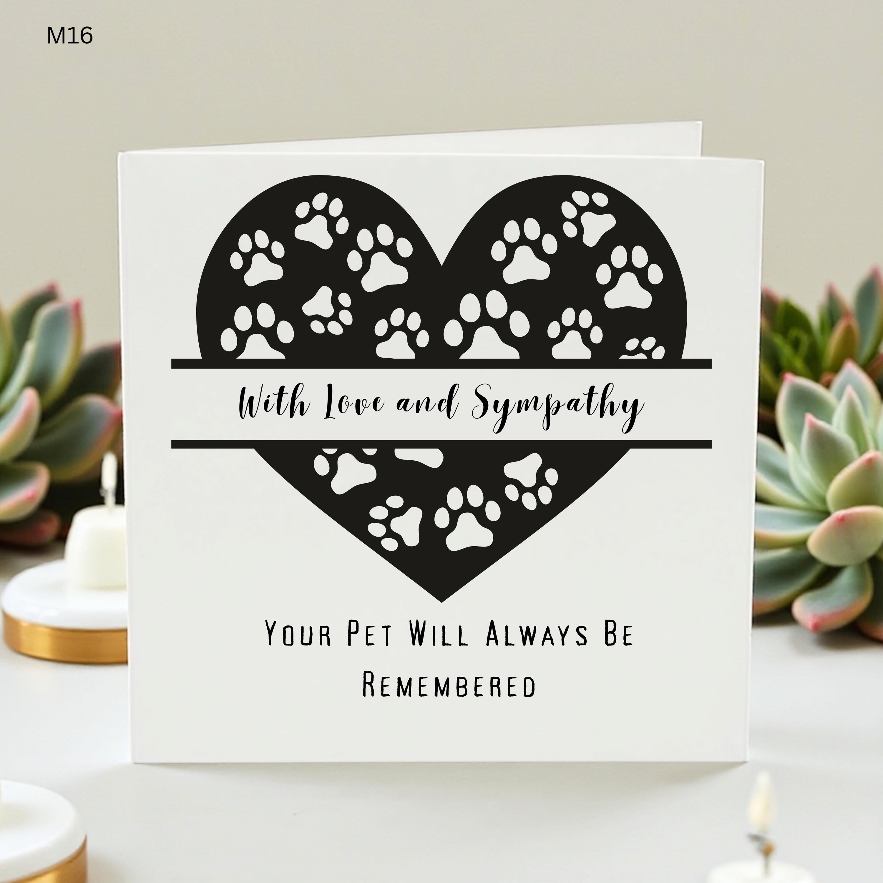 Pet Sympathy Card – Gone But Never Forgotten Paw Print Heart, Pet Bereavement Card, Dog Cat Loss Condolence, Pet Memorial Card for Owners
