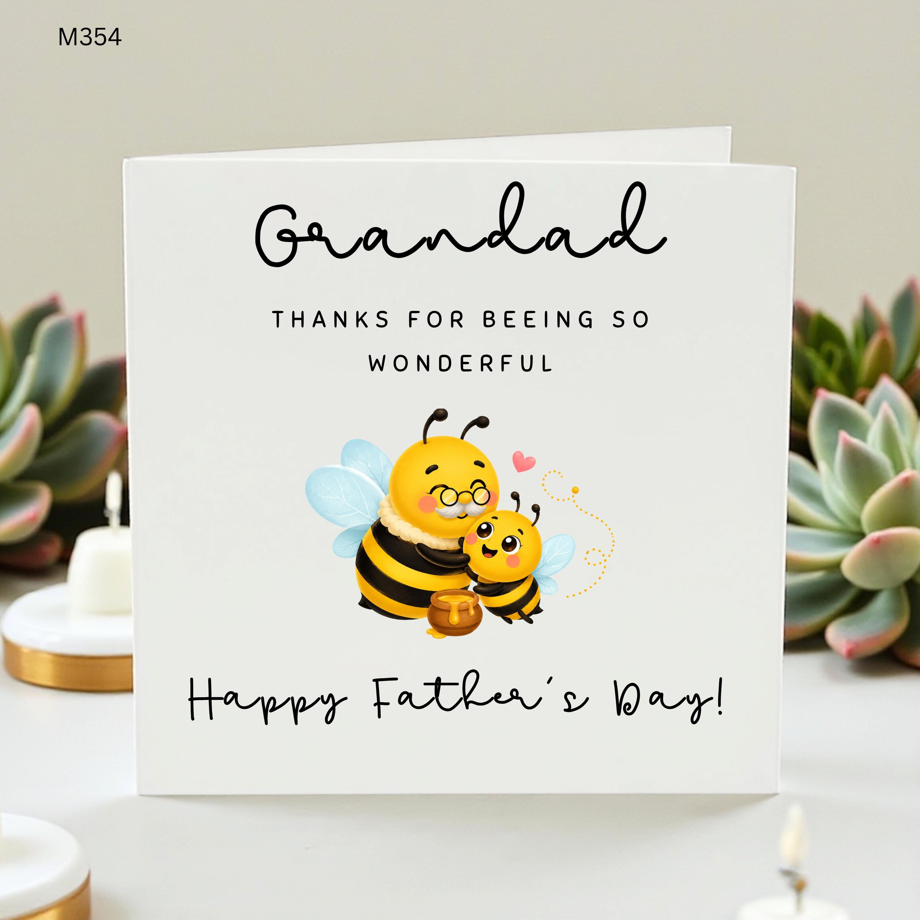 Grandad Father's Day Card with Cute Bee Pun, Personalized Grandpa Card from Grandkids, Thanks for Bee-ing Wonderful