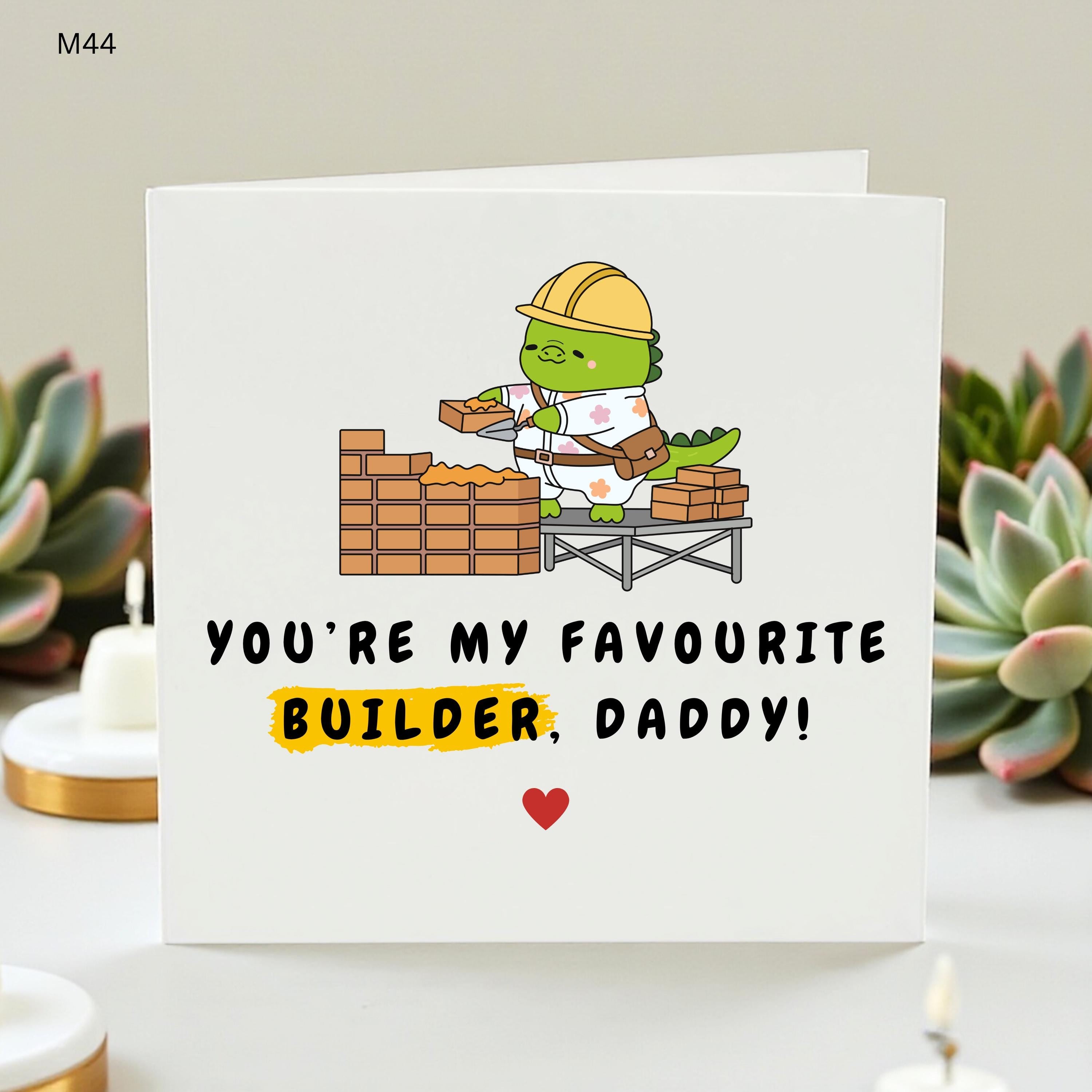 Funny Builder Birthday Card for Dad, Daddy Birthday Card from Kids, Construction Worker Birthday Gift, Custom Dad Card, Cute Builder Gift