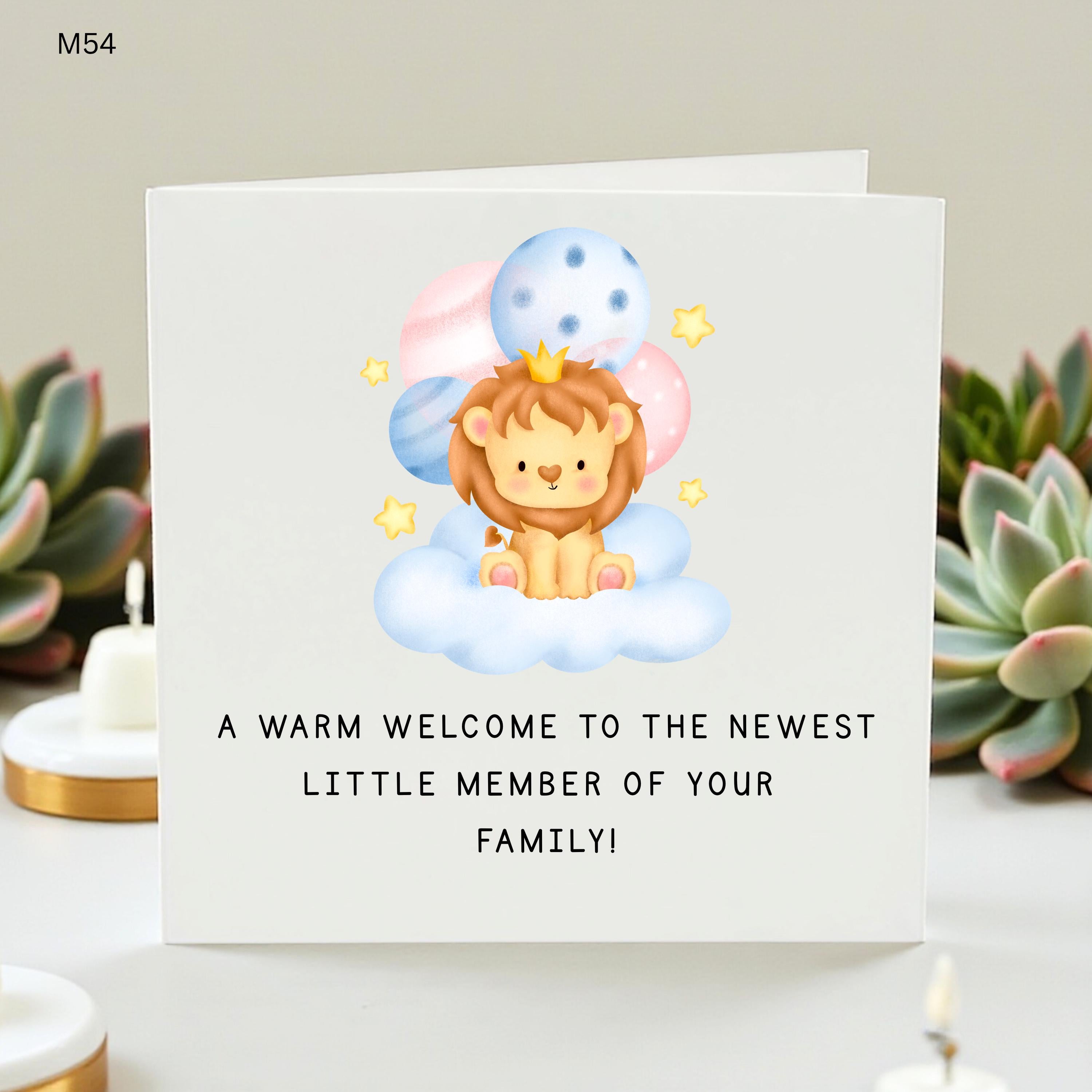New Baby Card, Welcome Baby Boy Card, Cute Lion Baby Shower Card, Newborn Keepsake, Baby Arrival Gift, Birth Announcement Card, Nursery