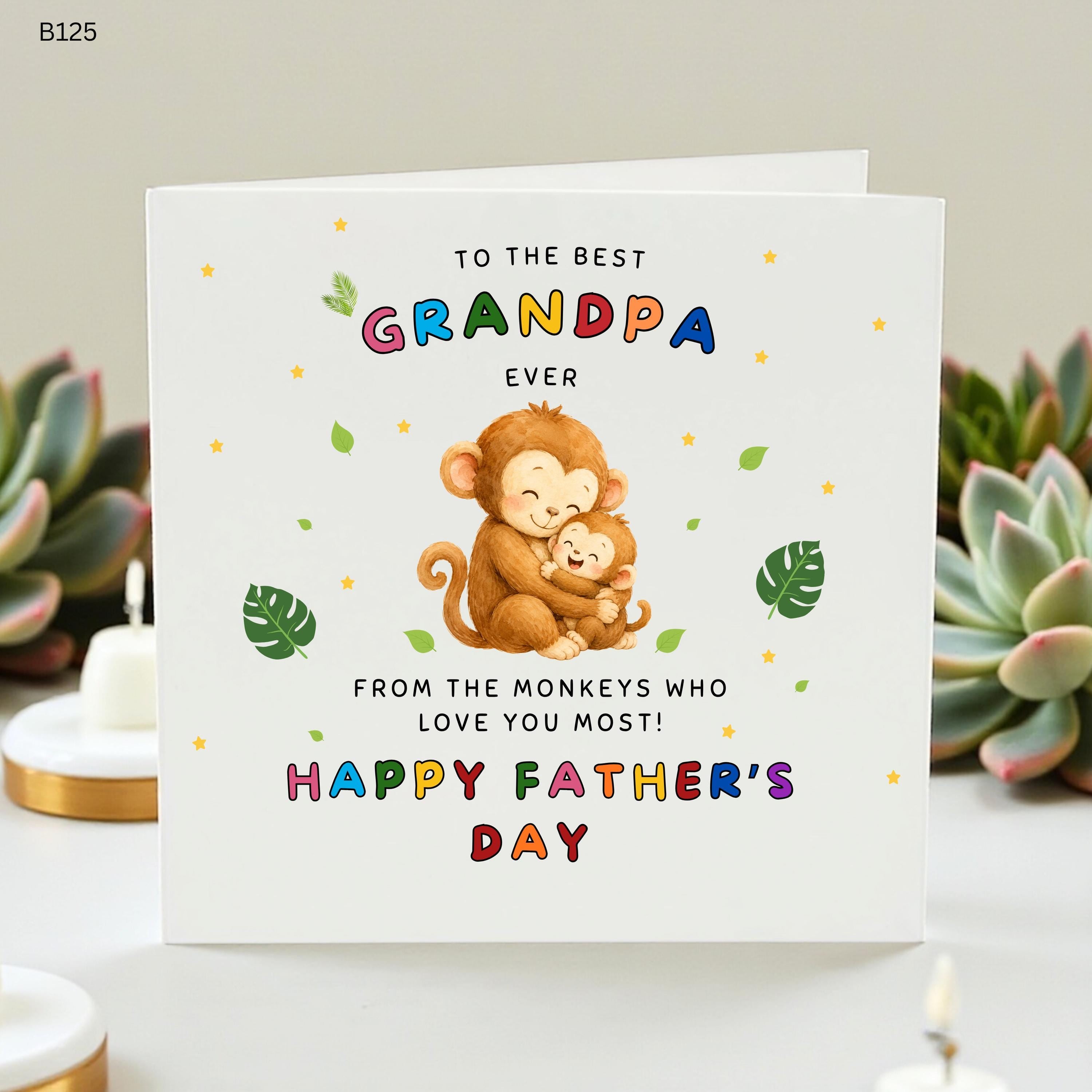 Grandpa Father's Day Card, Best Grandpa Ever Card from the Monkeys, Cute Monkey Greeting Card for Grandad, Funny Gift from Grandchildren