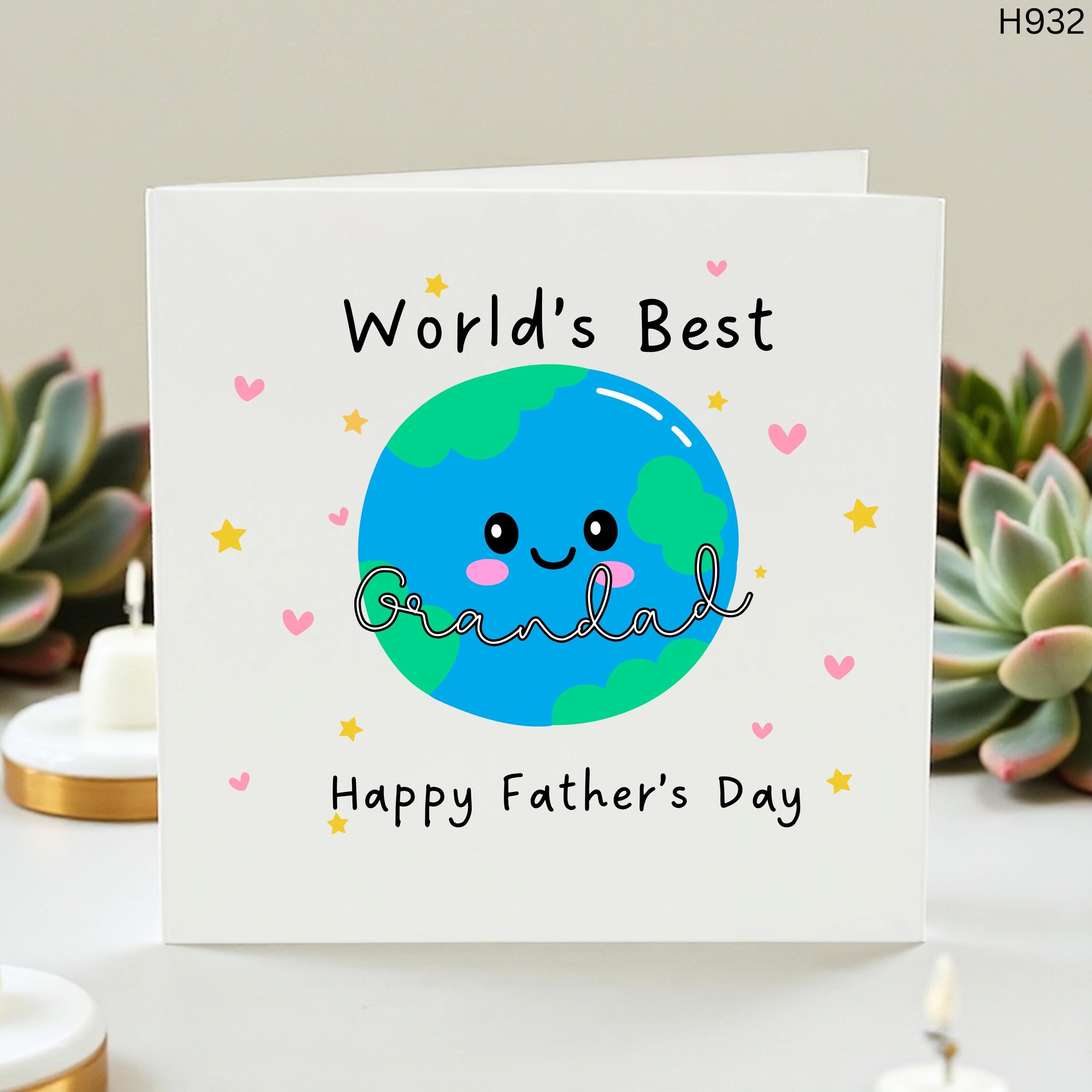World's Best Grandad Father's Day Card - Cute Planet Globe Card for Grandfather from Grandkids - Happy Father's Day Grandad Greeting Card