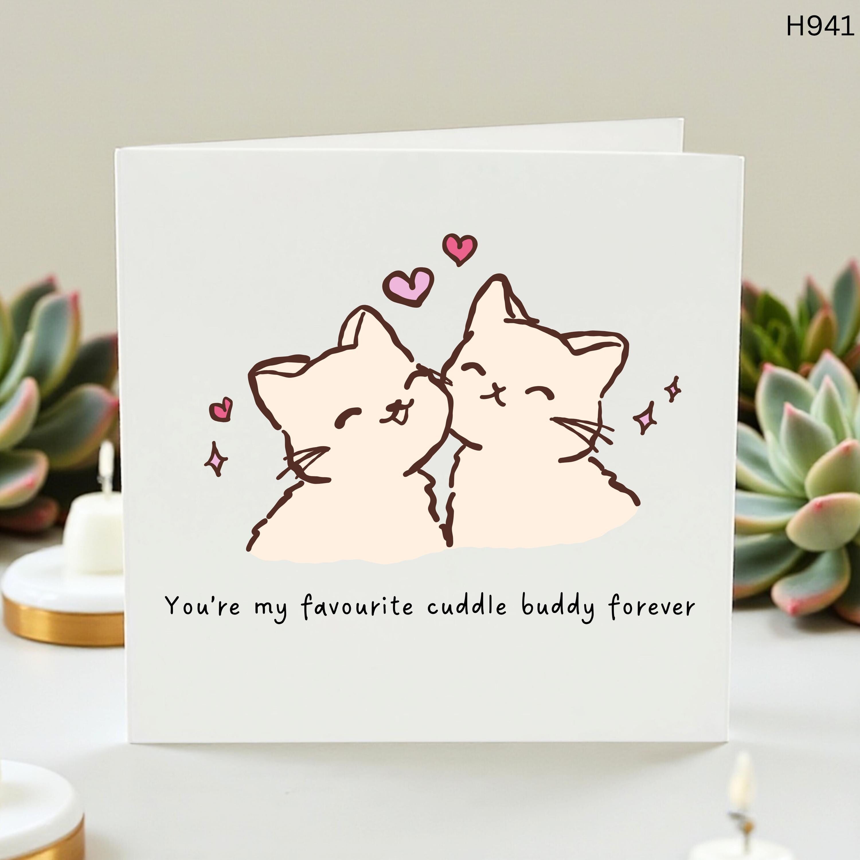You're My Favourite Cuddle Buddy Forever Cat Card - Cute Kitten Anniversary Card for Boyfriend or Girlfriend - Funny Cat Lover