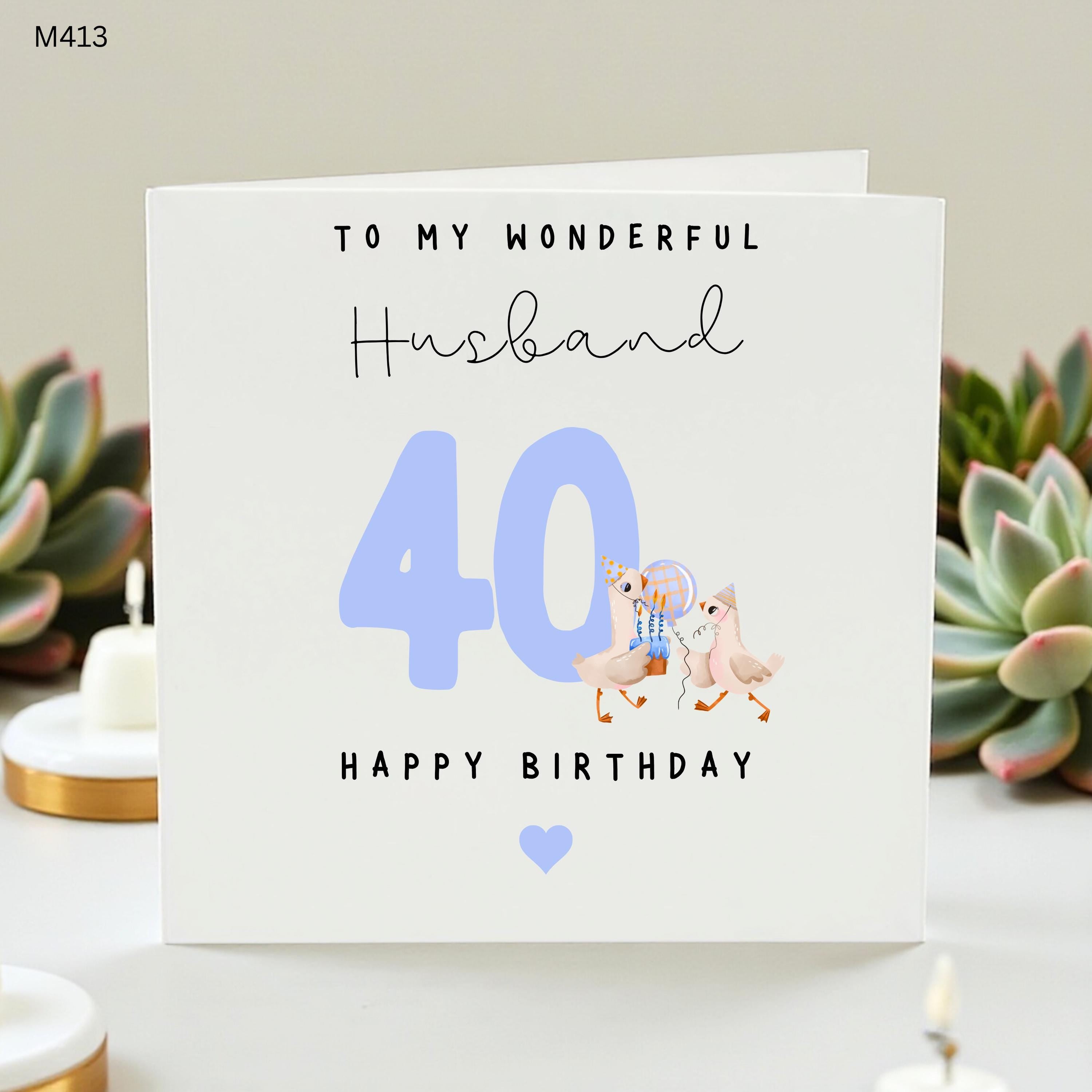 Personalized 40th Birthday Card for Husband, To My Wonderful Husband Forty Today Greeting Card, Cute Bird Illustration Age 40 Card for Him