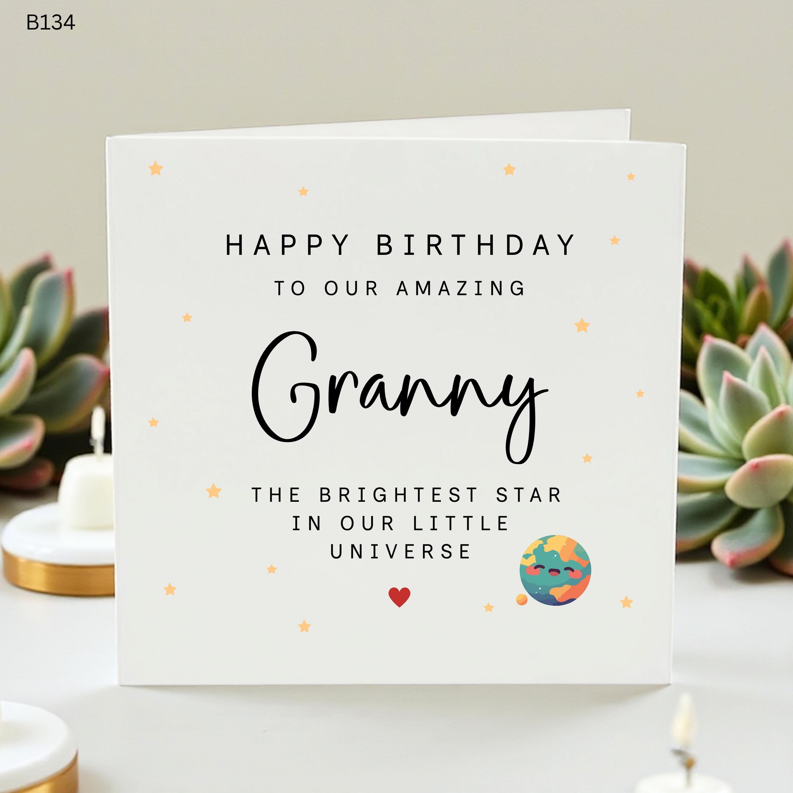 Granny Birthday Card, Brightest Star in Our Universe, Space Birthday Card for Grandma, Nan Birthday Gift, Cute Galaxy Card for Her