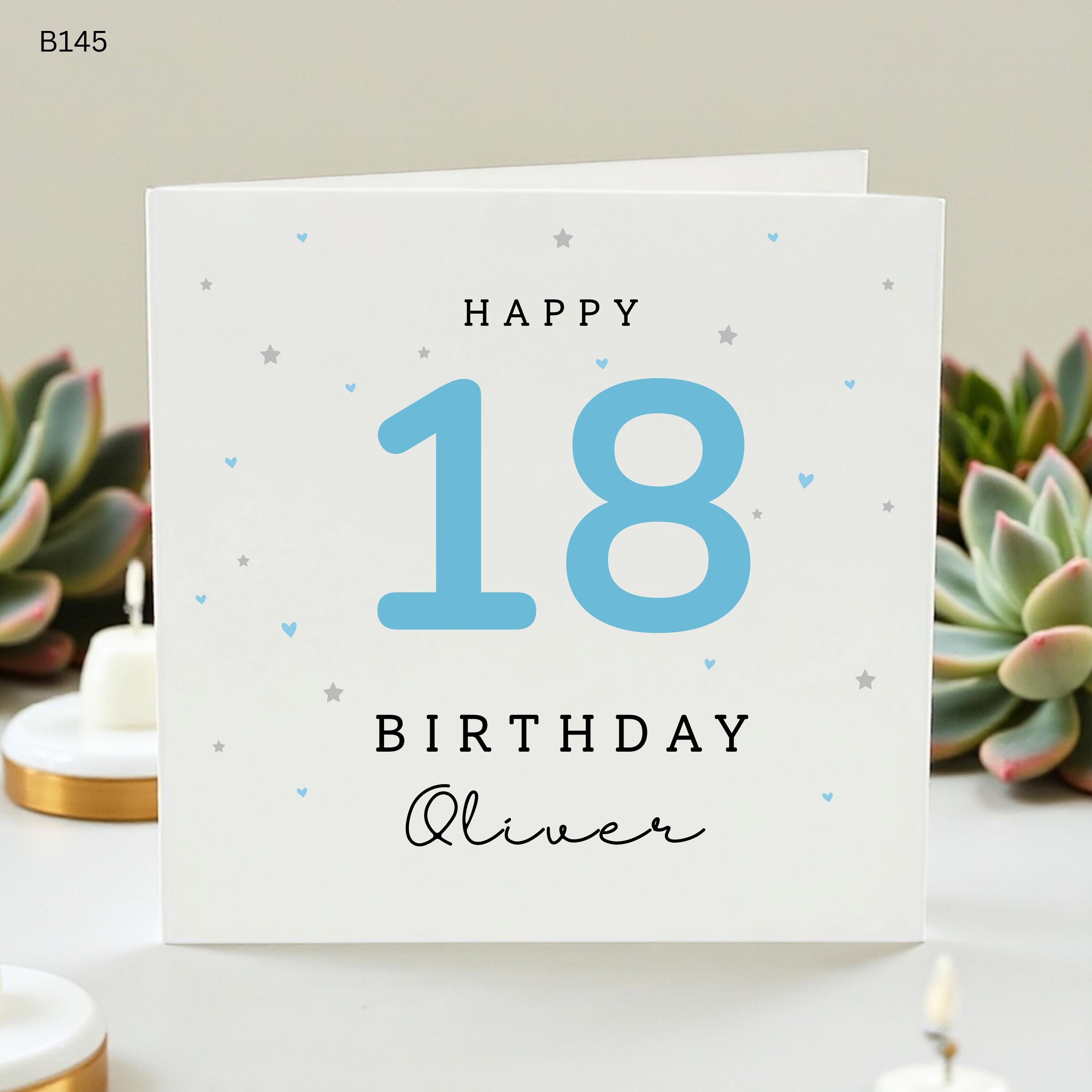 Personalized 18th Birthday Card for Him, Son 18th Birthday Card, Custom Name Age 18 Card, Blue Eighteenth Birthday Gift, Brother Age 18
