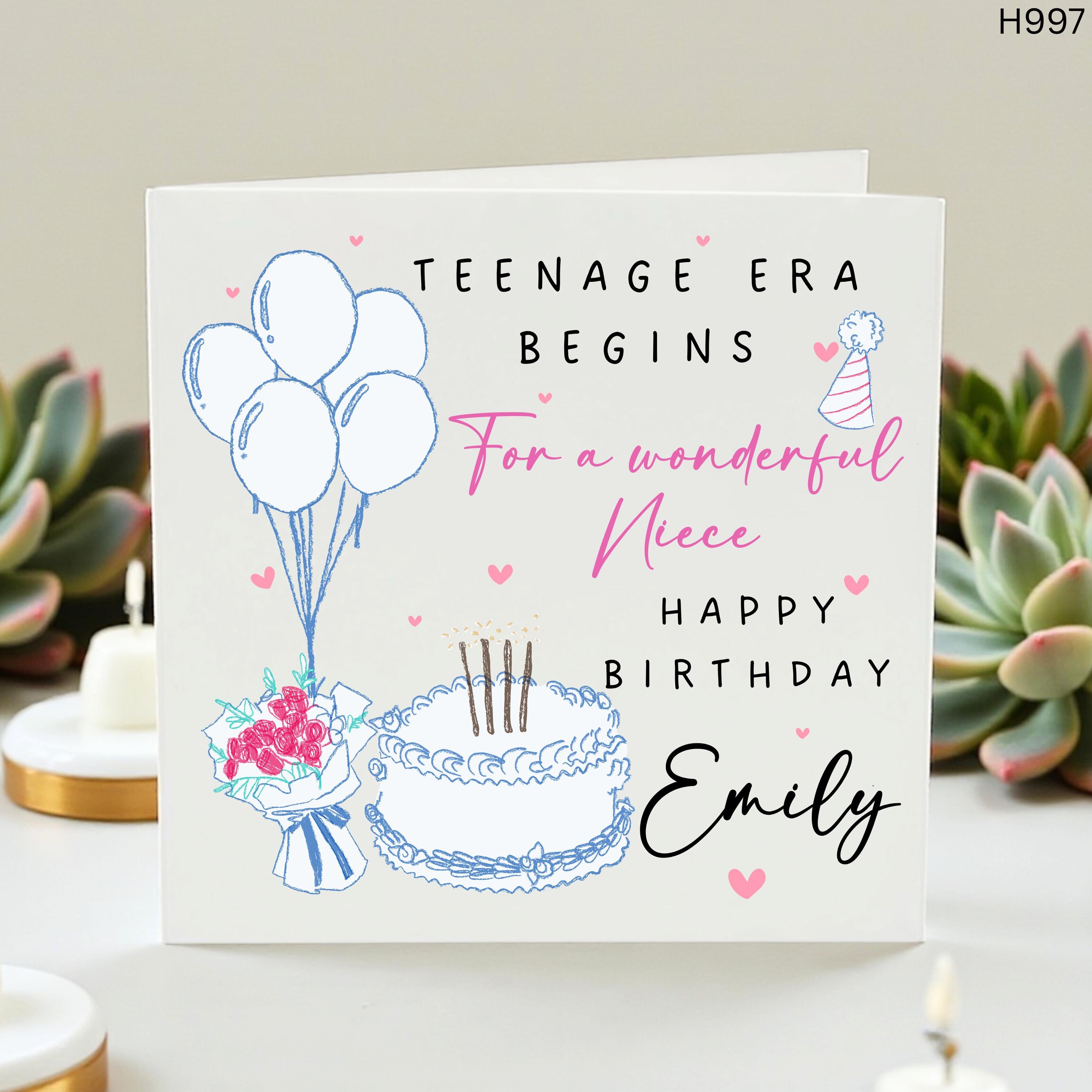 Teenage Era Begins 13th Birthday Card for Niece Personalized, Happy 13th Birthday Emily, Official Teenager Card, Custom Niece Birthday Gift