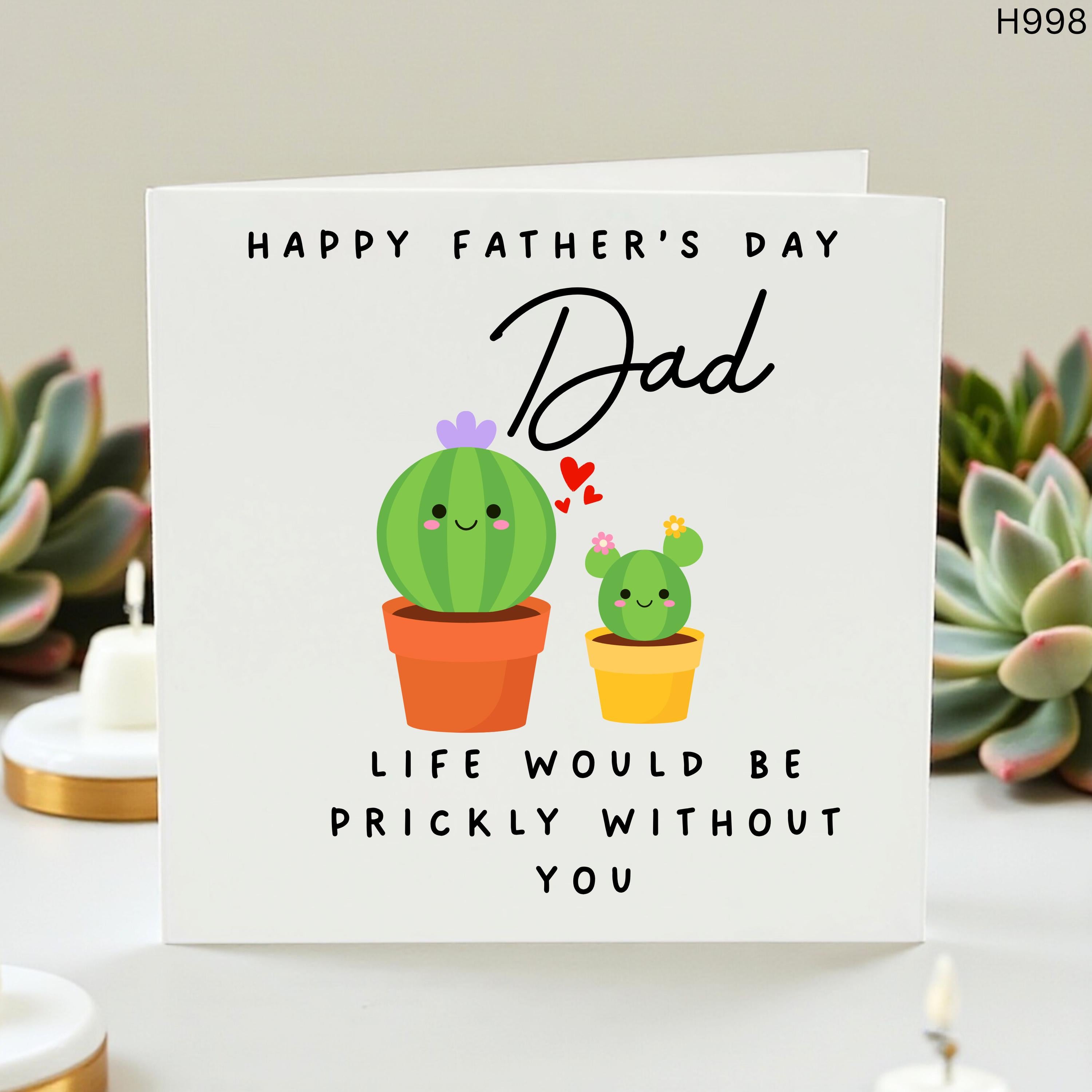 Funny Cactus Father's Day Card for Dad, Life Would Be Prickly Without You, Cute Plant Dad Birthday Card, Punny Father's Day Gift from Kids