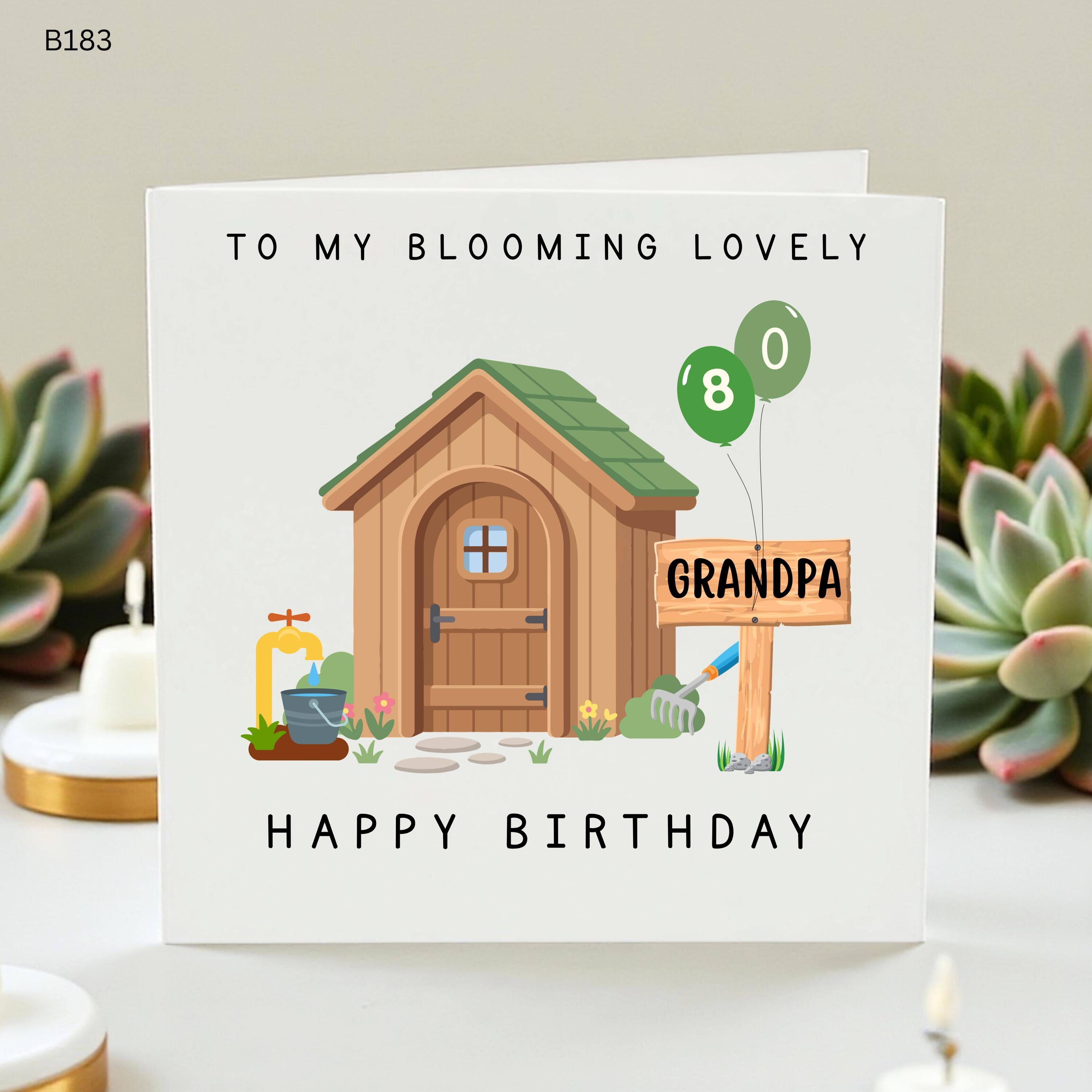 Personalized 80th Birthday Card for Grandpa, Gardening Gift for Him, Garden Shed Birthday Card, Custom Grandad Age 80 Card, Dad, Husband