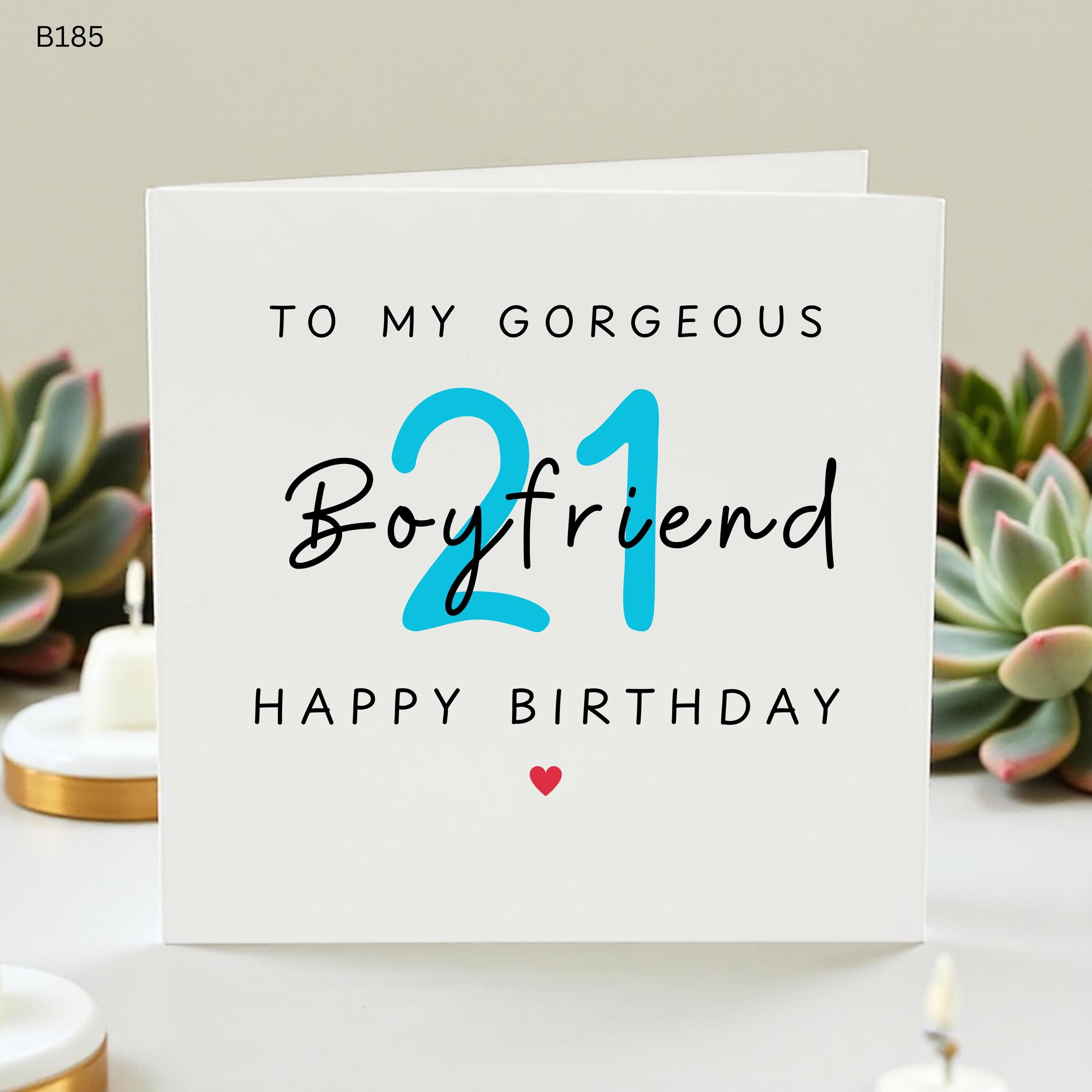 Personalized 21st Birthday Card for Boyfriend, Gorgeous Boyfriend Birthday Card, Custom Age 21 Card for Him, To My Boyfriend, Blue Milestone