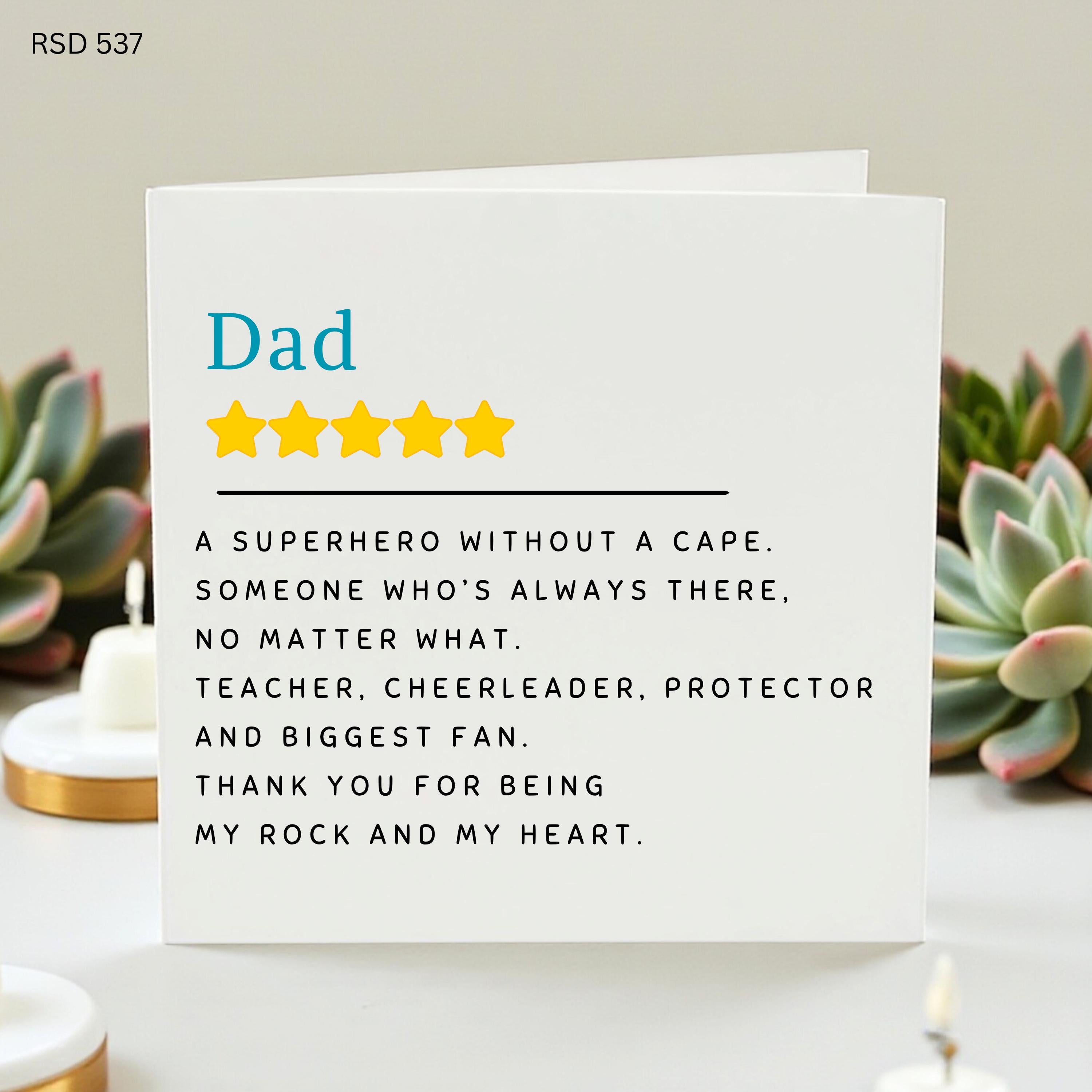 5 Star Dad Card, Fathers Day Card from Daughter or Son, Superhero Dad, Best Dad Ever, Meaningful Dad Gift, Review Style Card,Gift for Father