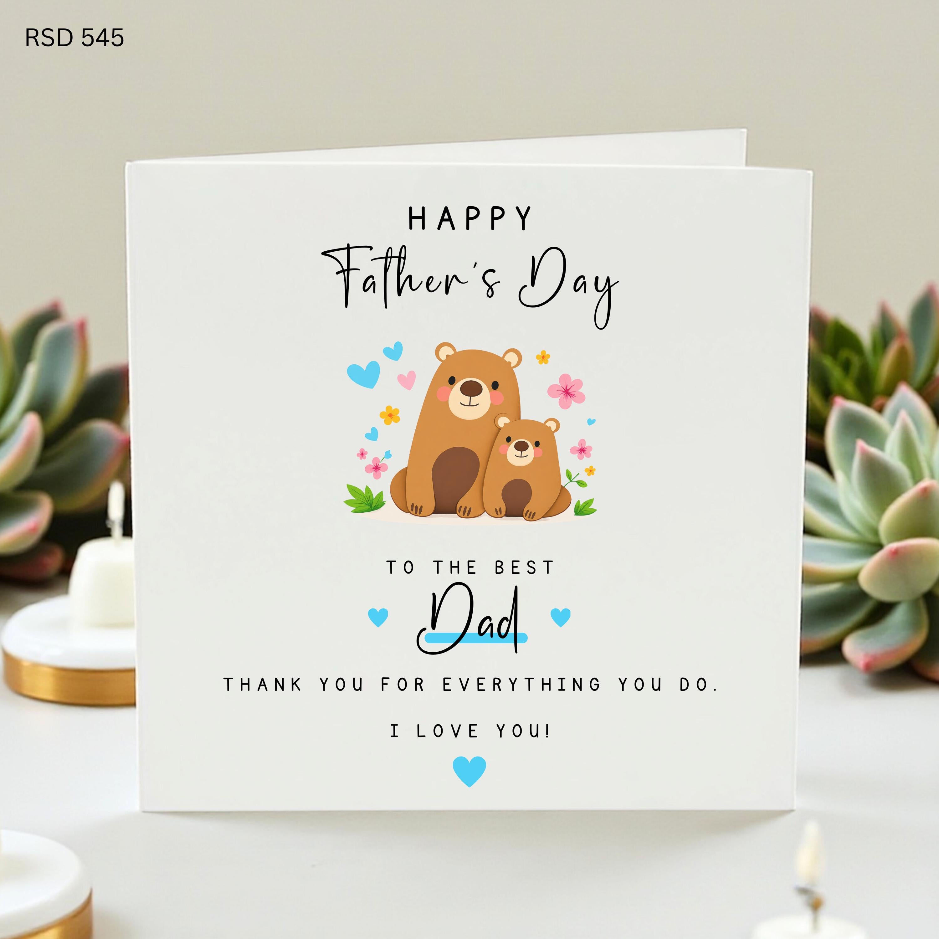 Personalized Father's Day Card for Dad, Cute Bear Greeting Card,Best Dad Ever Card, Father's Day Gift from Daughter or Son,Dad Birthday Card