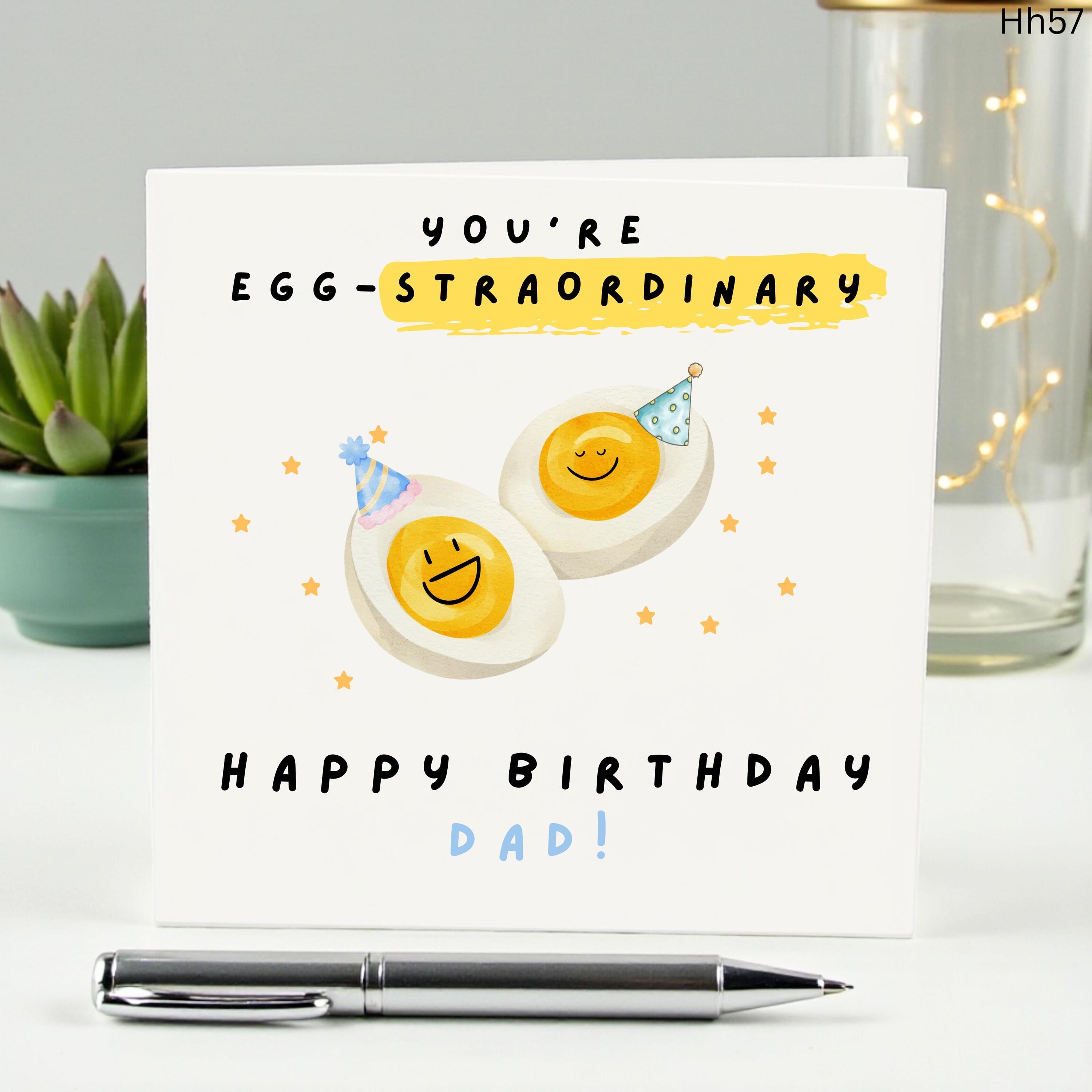 Funny Dad Birthday Card - You're Egg-straordinary Punny Card for Father - Cute Boiled Egg Illustration - Food Pun Greeting Card for Him