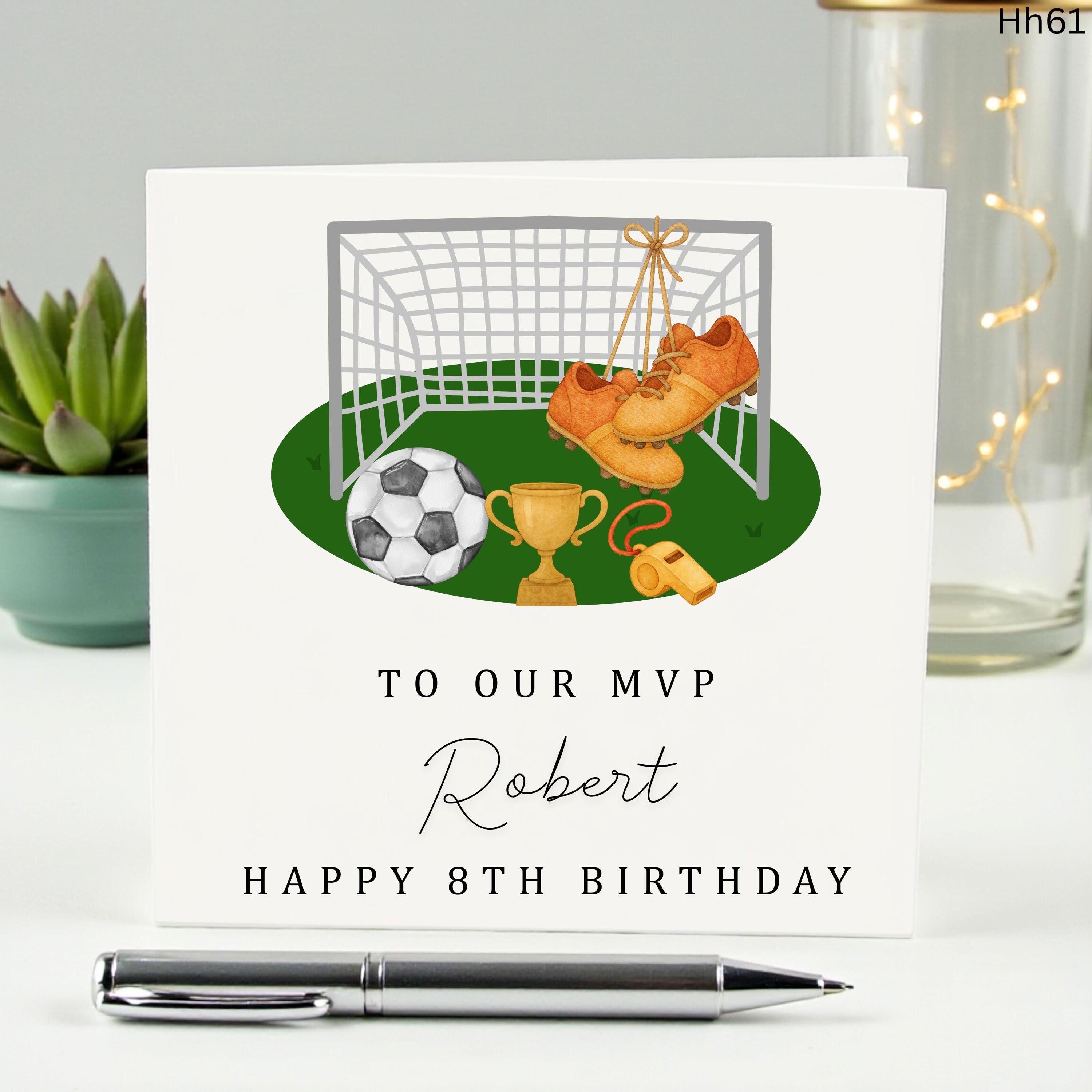 Personalized Soccer Birthday Card for Boy, Custom MVP Football Card for Son or Grandson Happy 8th Birthday Sports Card, 5th 6th 7th 9th 10th