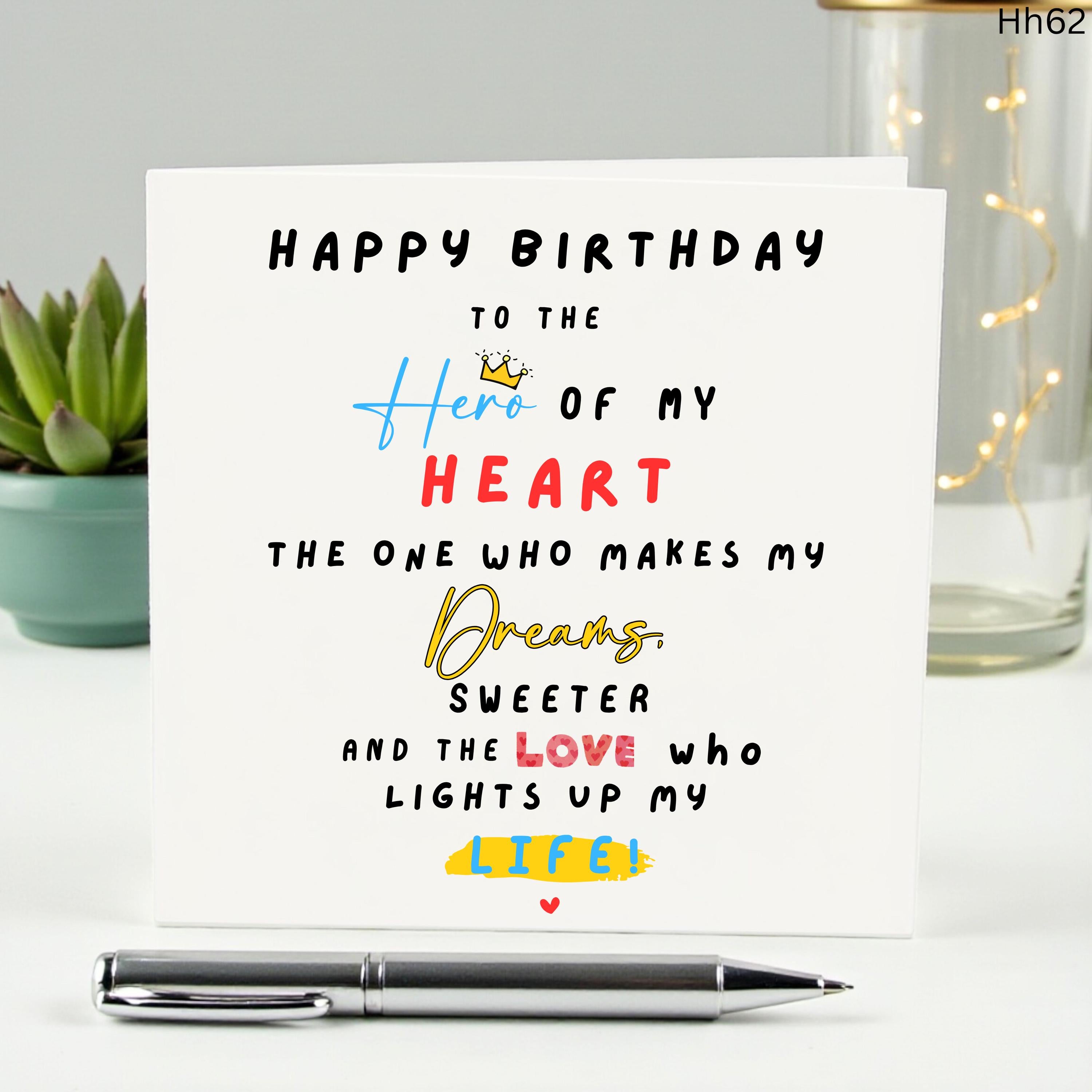 Romantic Birthday Card for Him, Hero of My Heart Card for Husband or Boyfriend Cute Soulmate Birthday Gift Sentimental Love Card for Partner