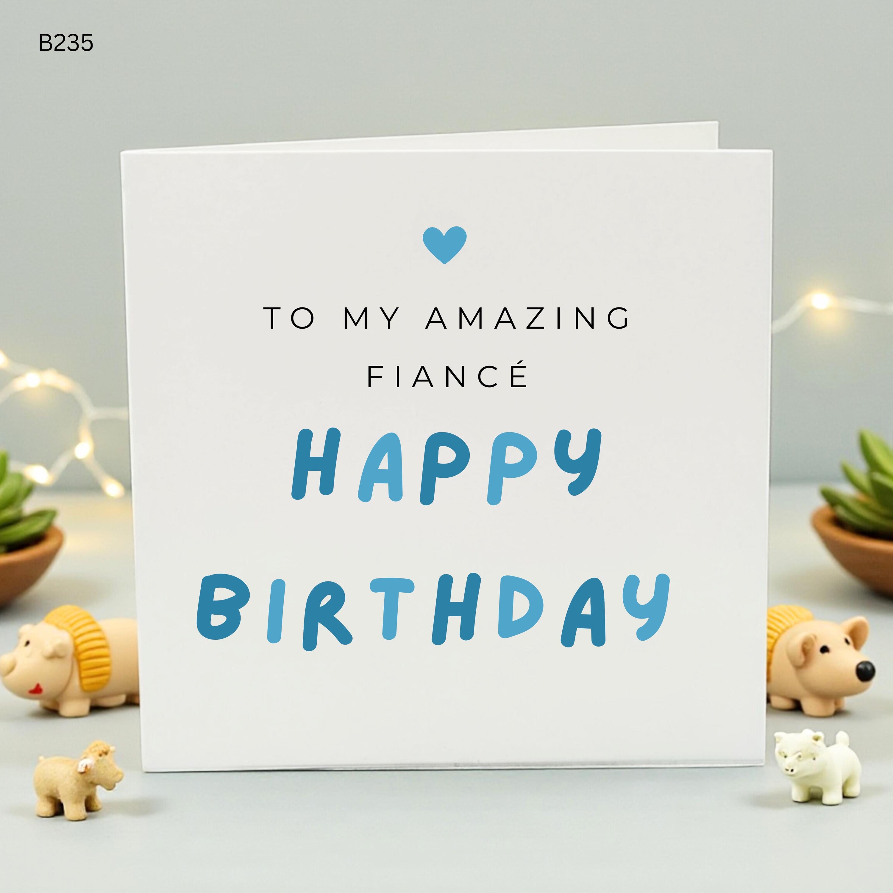 Amazing Fiancé Birthday Card, Happy Birthday to my Husband to Be, Minimalist Blue Heart Card for Engaged Partner, Card for Him