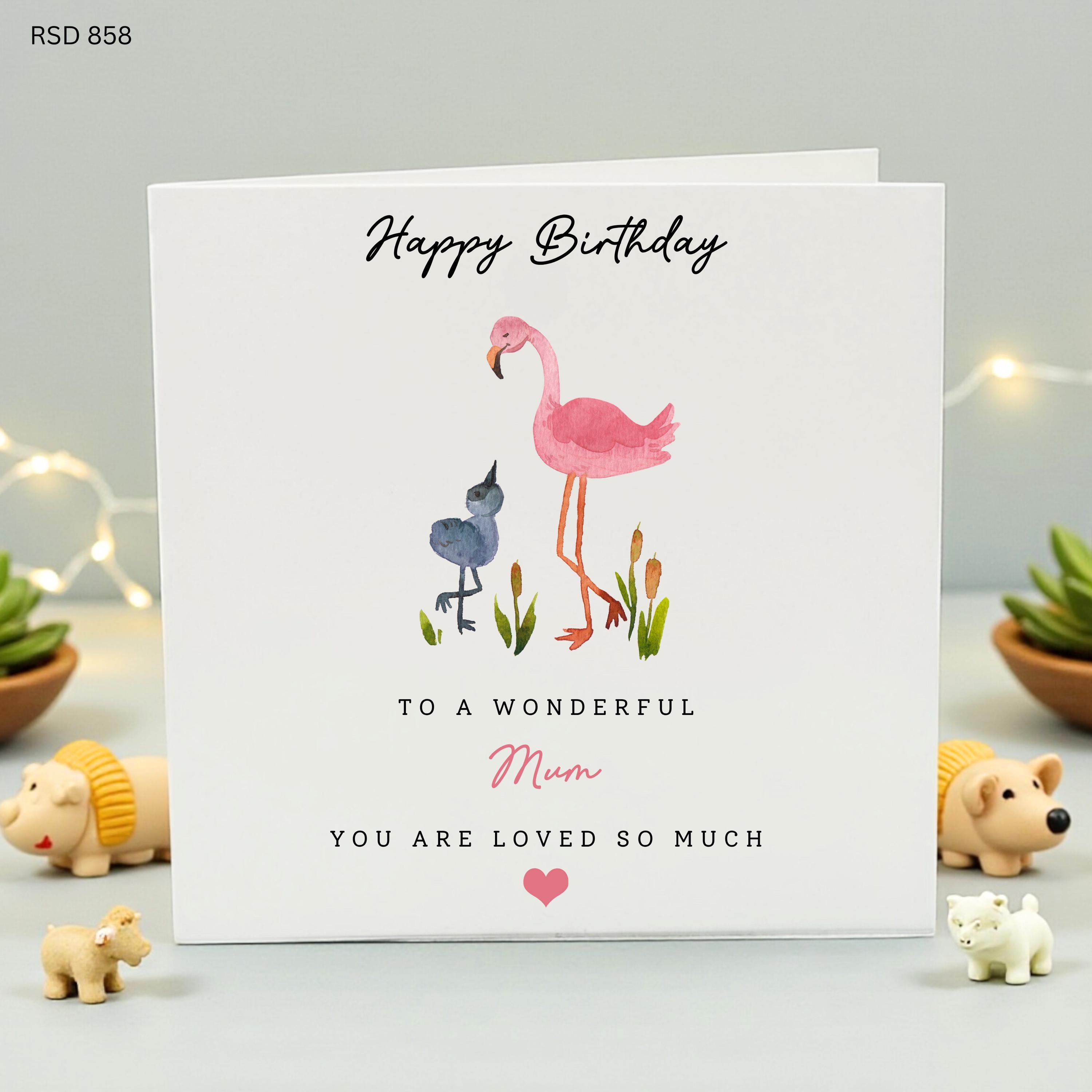 Happy Birthday Mum Card, Flamingo Birthday Card for Mom, Watercolor Animal Card, Mother Birthday Gift, Cute Bird Greeting Card for Her