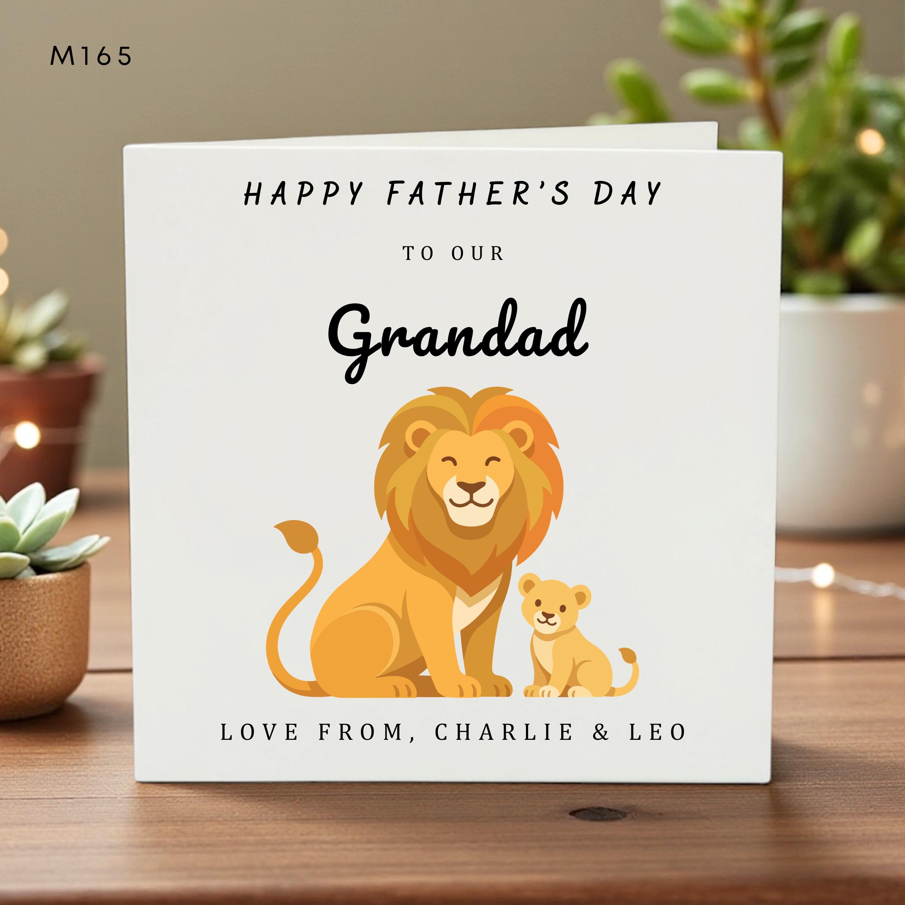 Personalized Father’s Day Card for Grandad, Cute Lion & Cub Design, From Kids, Love Message, Family Gift, Animal Theme