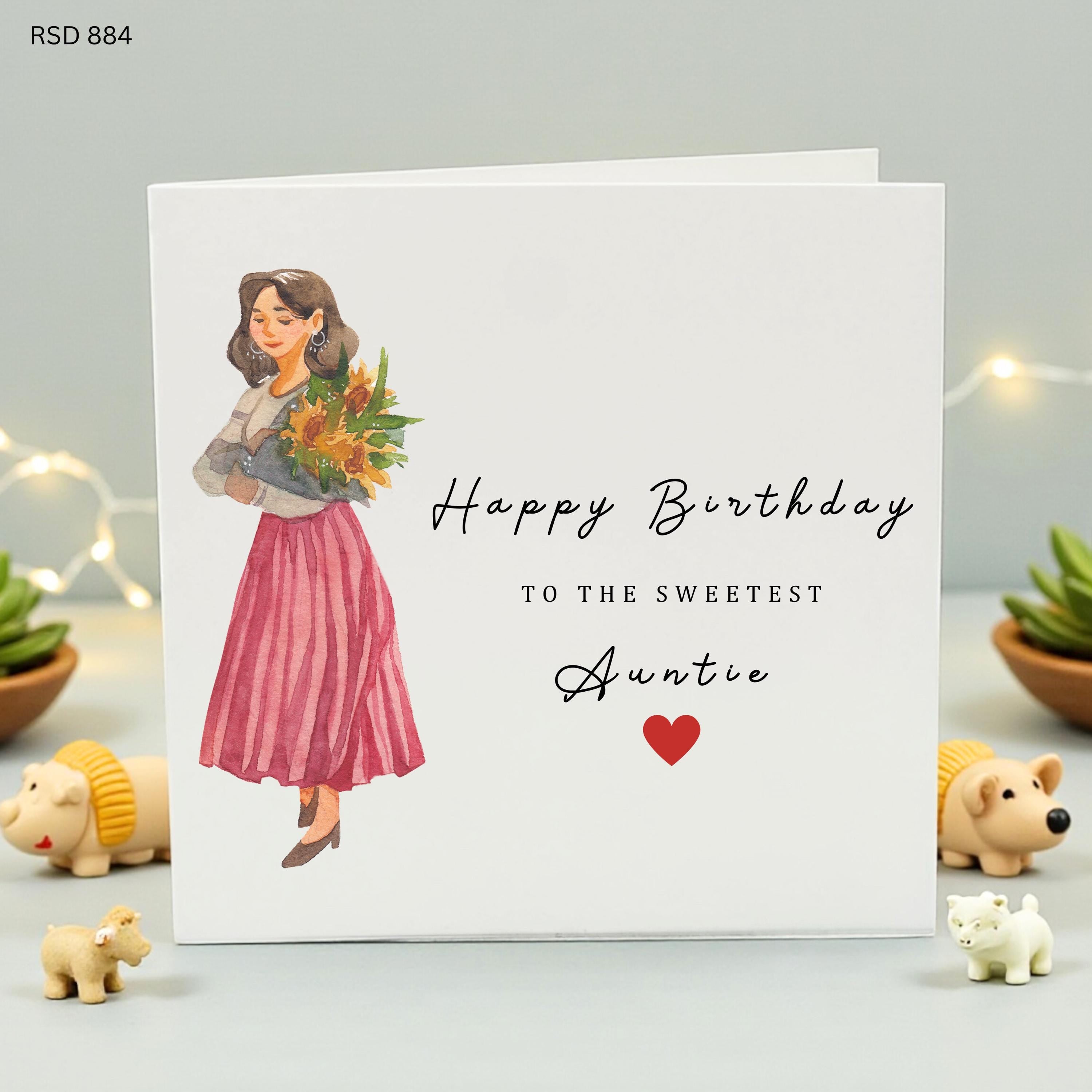 Happy Birthday to the Sweetest Auntie Card, Personalized Watercolor Aunt Birthday Greeting, Sunflower Floral Best Auntie Ever Gift for Her