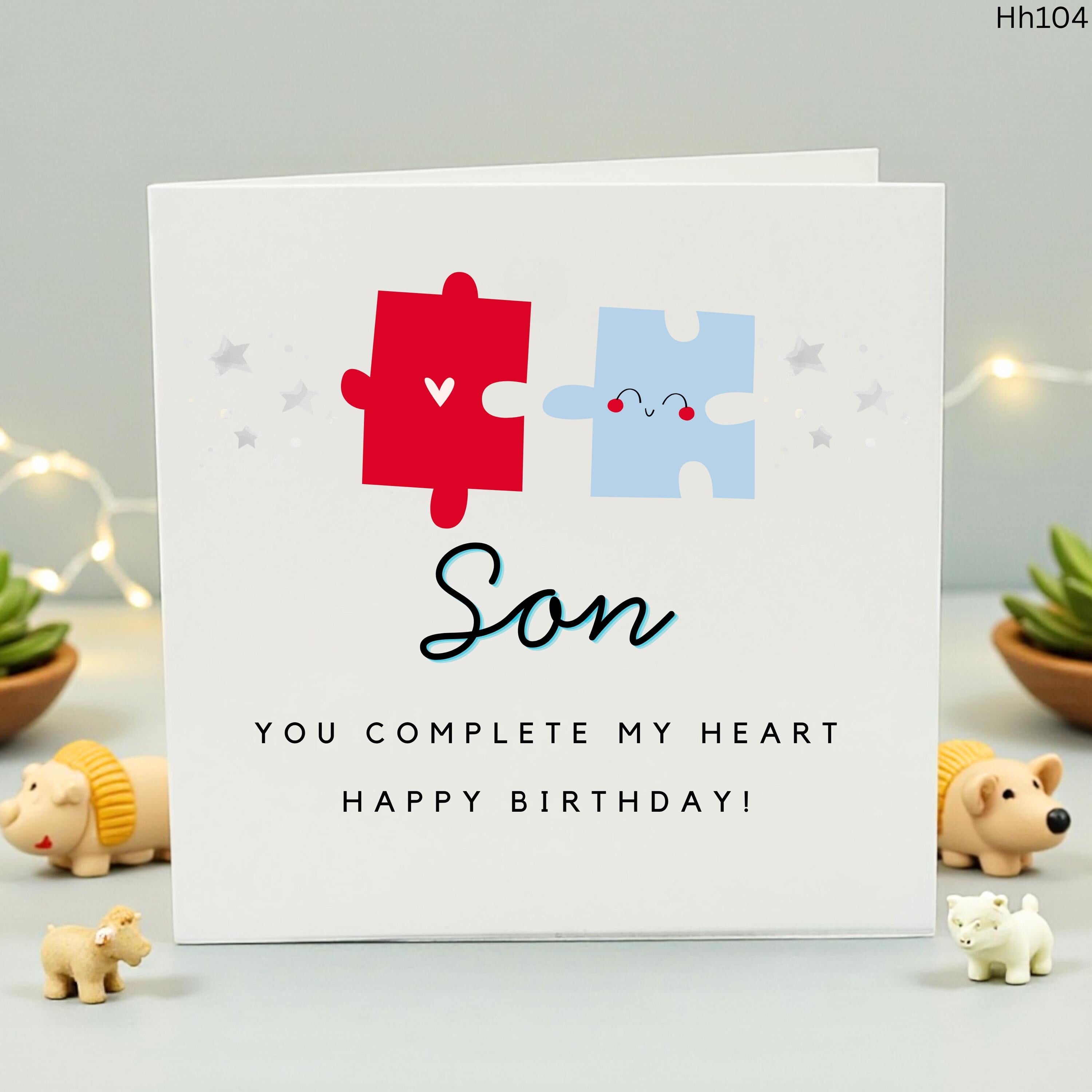 Son Birthday Card, You Complete My Heart Puzzle Card for Son, Cute Birthday Gift for Him, Meaningful Son Card, Personalized Birthday Card