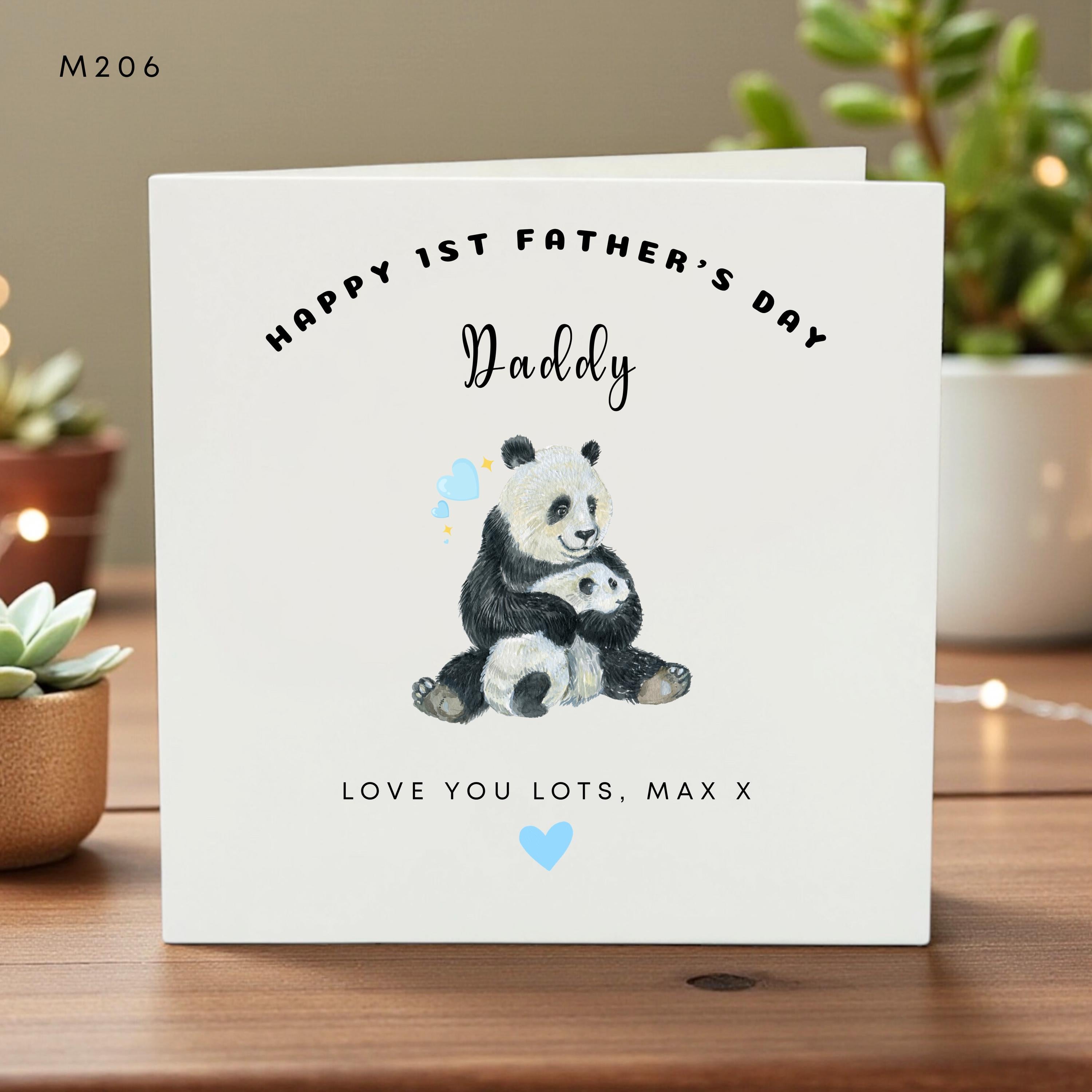 First Father’s Day Card for Dad, Cute Panda Illustration, Personalized Baby Gift, New Dad Keepsake, Love You Lots, Baby Hug Card