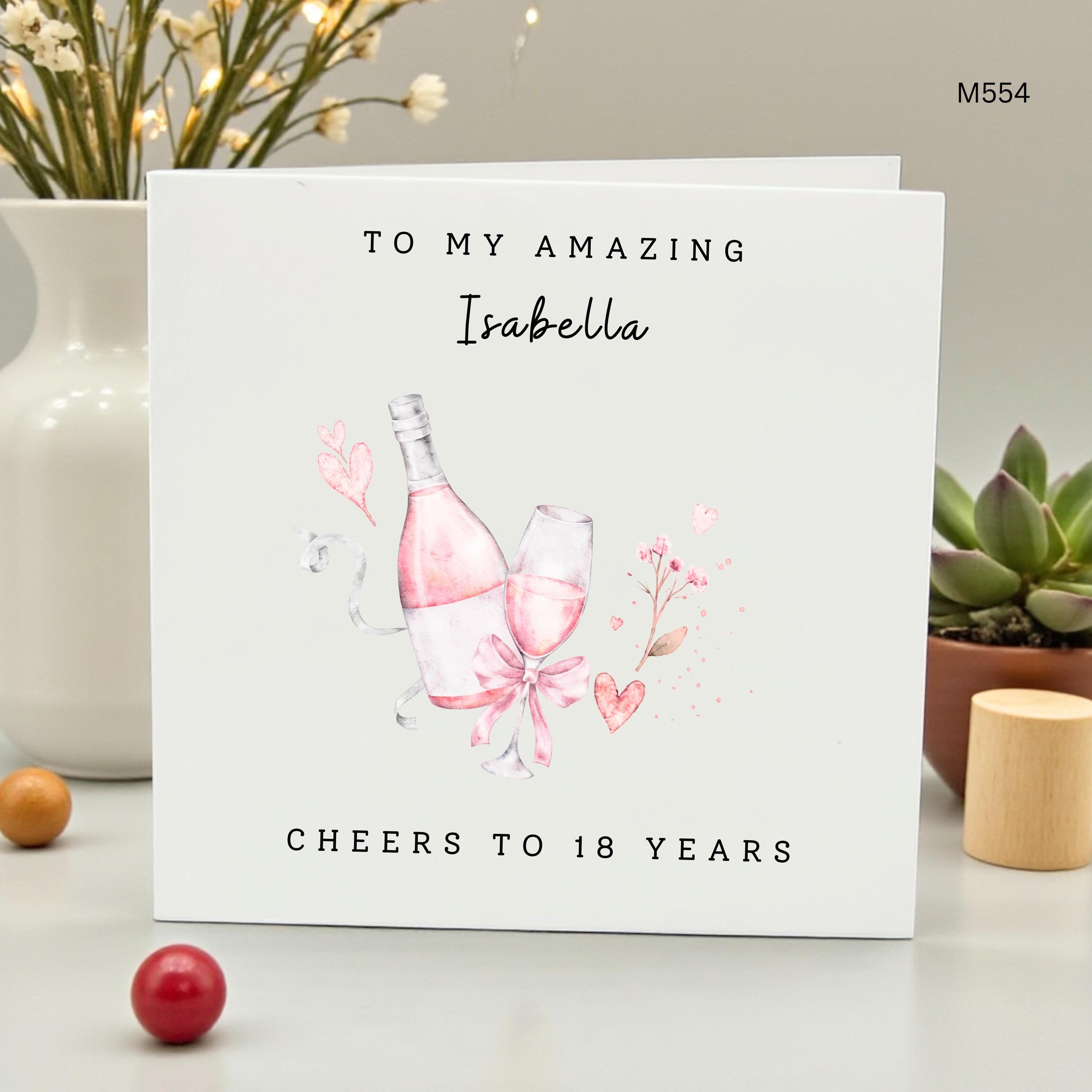 Personalized 18th Birthday Card for Daughter Friend Sister, Cheers to 18 Years Champagne Card, Custom Name Eighteenth Birthday Card for Her