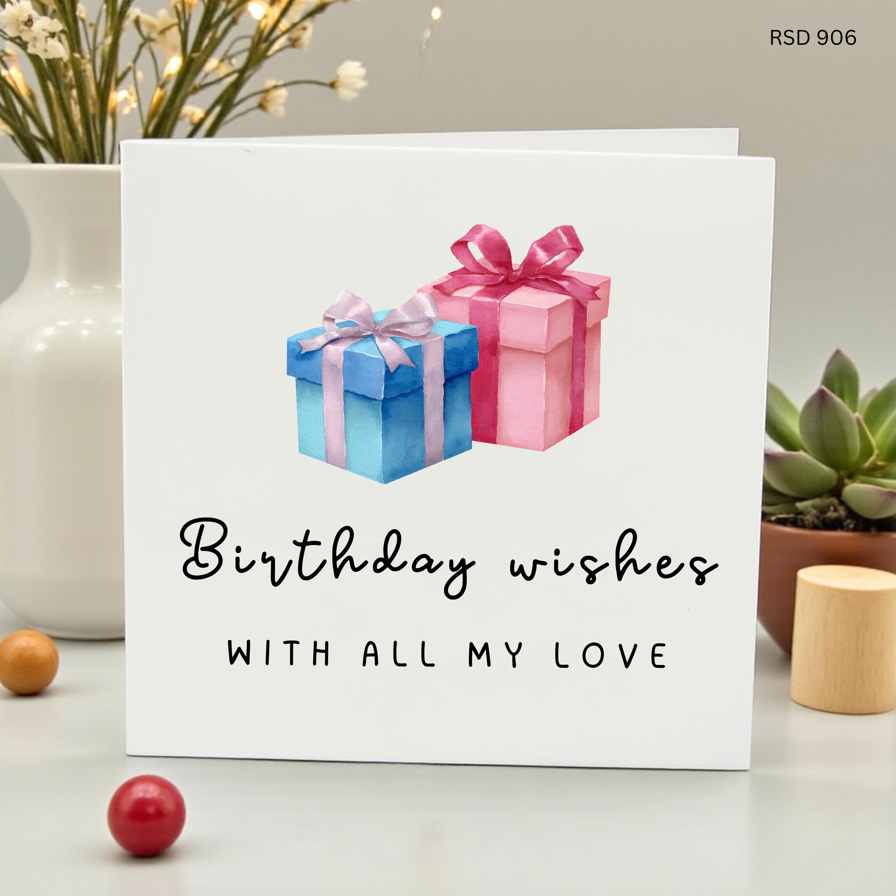 Watercolor Birthday Card for Her, Cute Gift Box Greeting Card, Happy Birthday Wishes with Love, Simple Modern Birthday Card for Best Friend