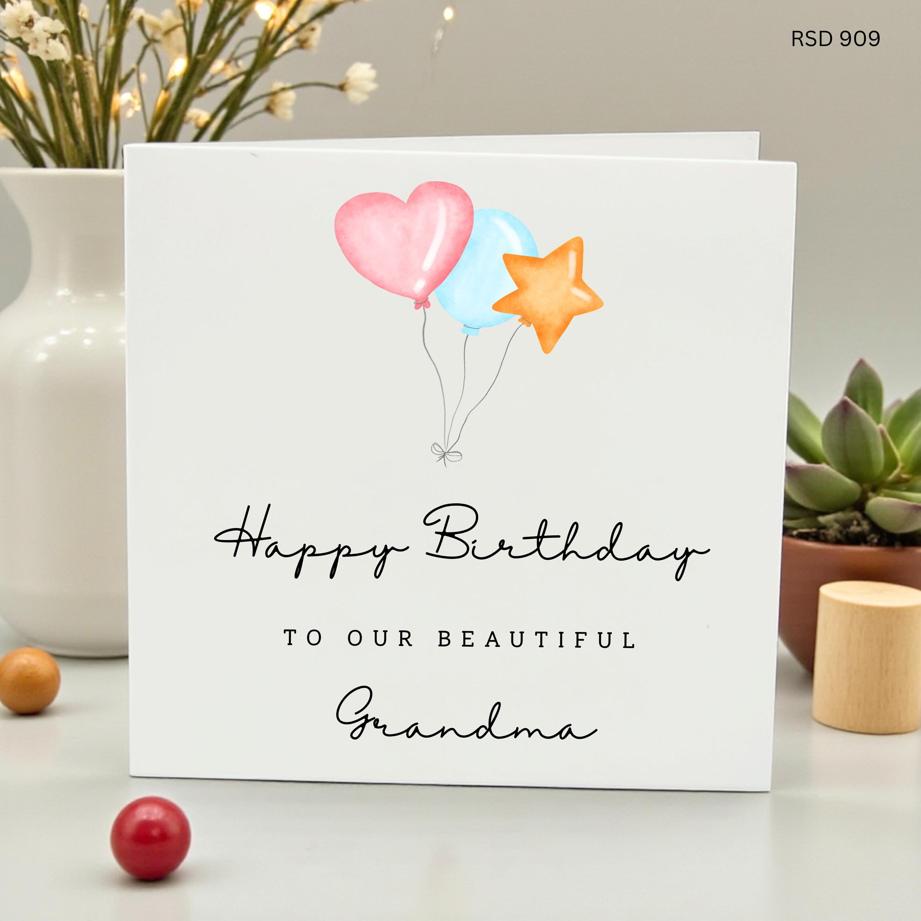 Happy Birthday to our Beautiful Grandma Card, Watercolor Balloons Greeting Card for Grandmother, Nana Granny Birthday Gift from Us, RSD 909