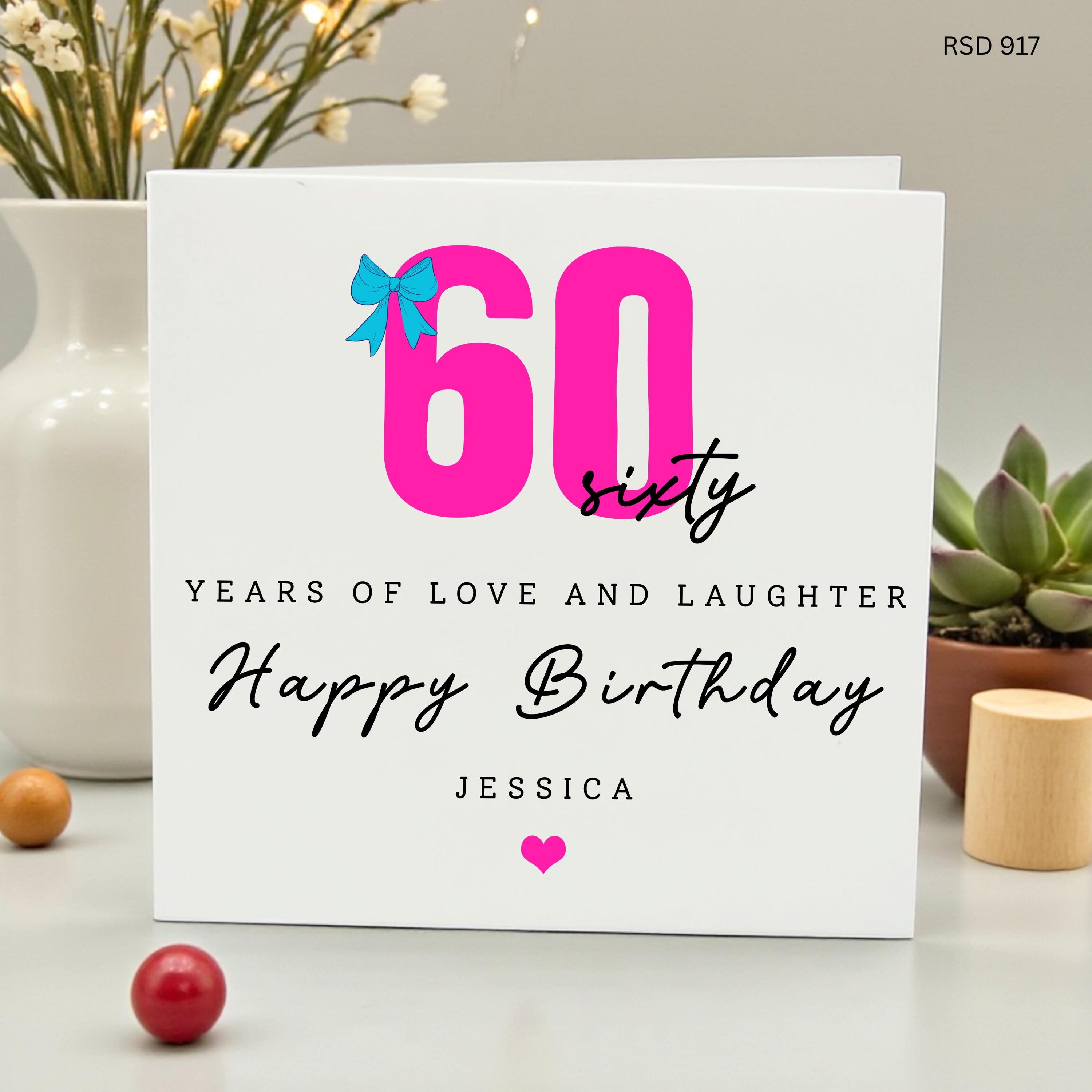 Personalized 60th Birthday Card for Her, Custom Name 60 Years of Love and Laughter Milestone Card, Happy Sixty Birthday Card Women,