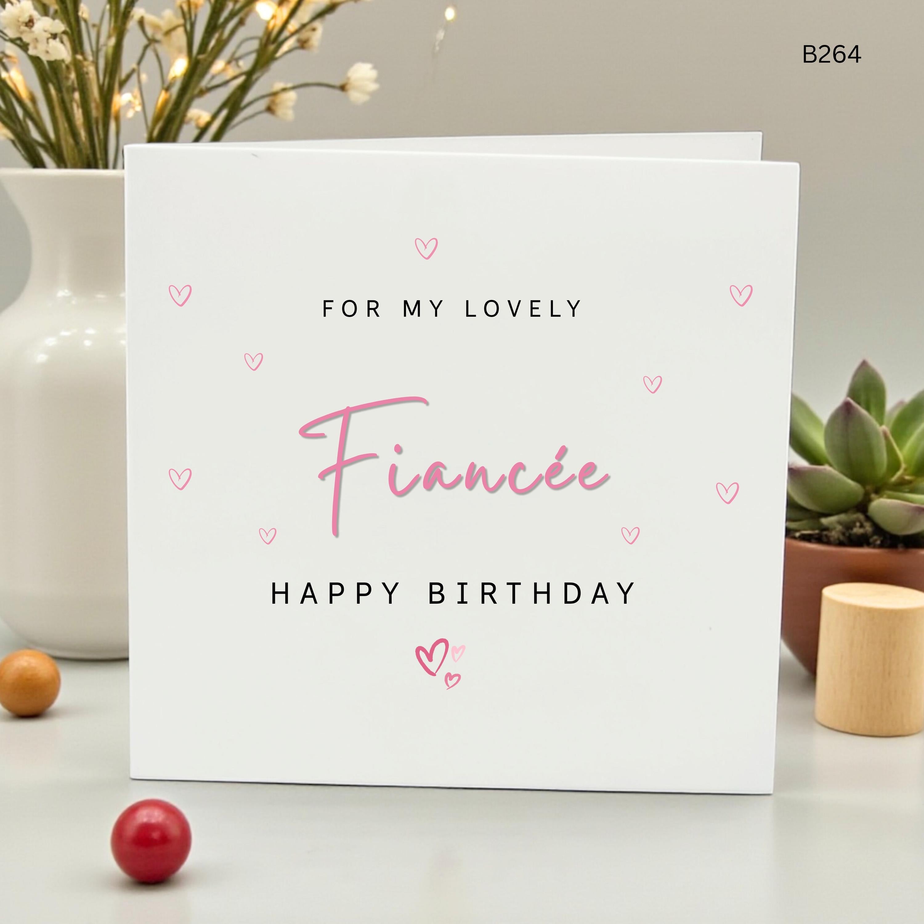 Happy Birthday Card for My Lovely Fiancée, Cute Pink Heart Future Wife Greeting Card, Romantic Birthday Gift for Her, Wife to Be Card