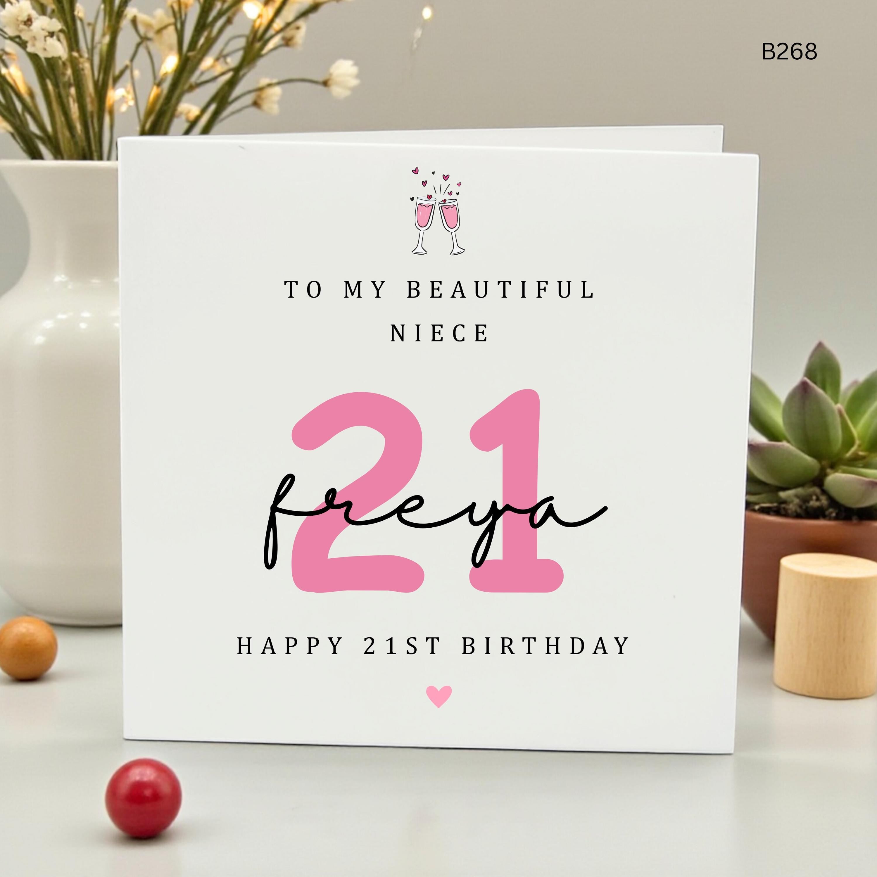 Personalized 21st Birthday Card for Niece, Custom Name Happy 21st Birthday Card for Her, Beautiful Niece Milestone Age 21 Card, Daughter