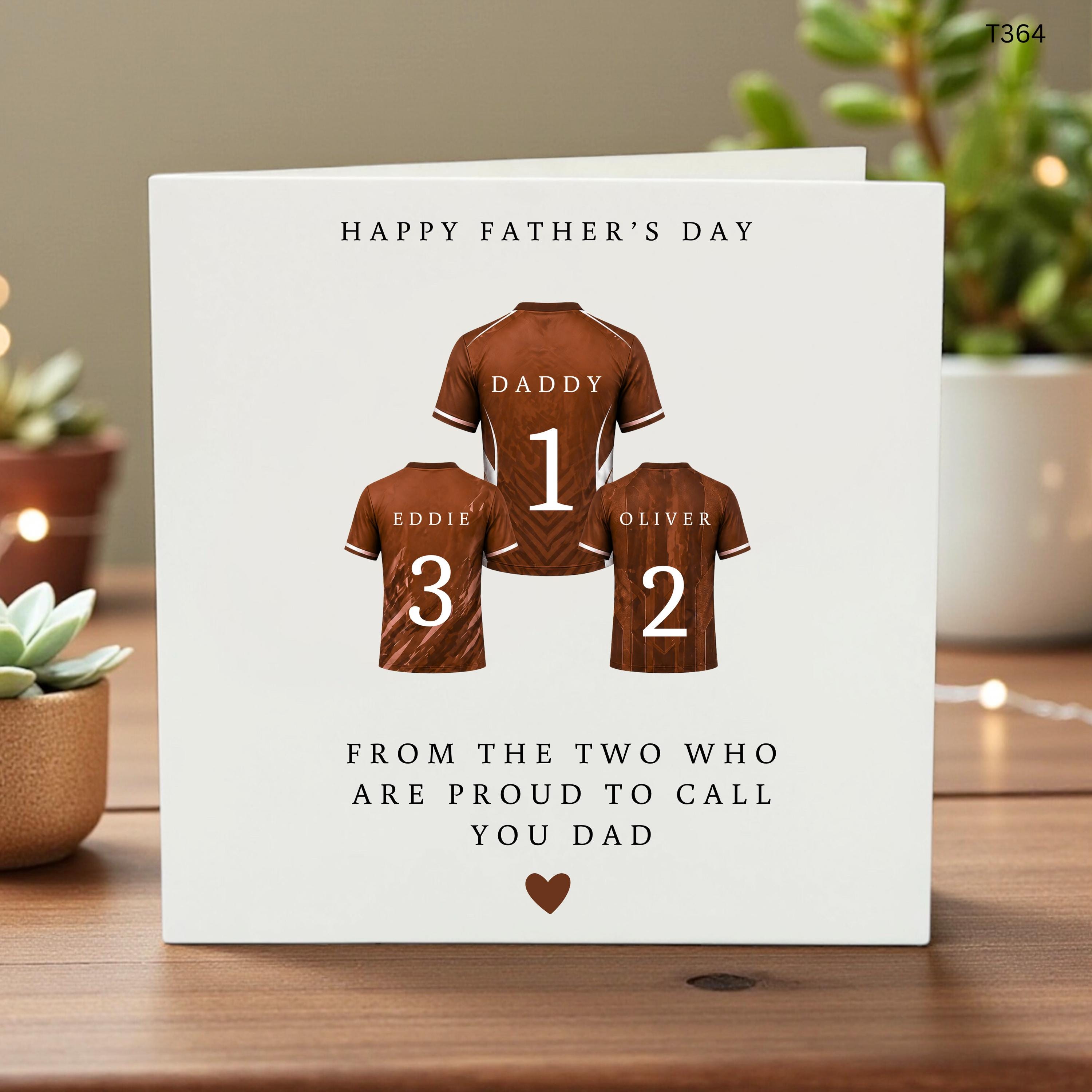 Personalized Fathers Day Card, Daddy Jersey Design, Custom Kids Names, Sports Theme Gift, Unique Father Card, Kids to Dad