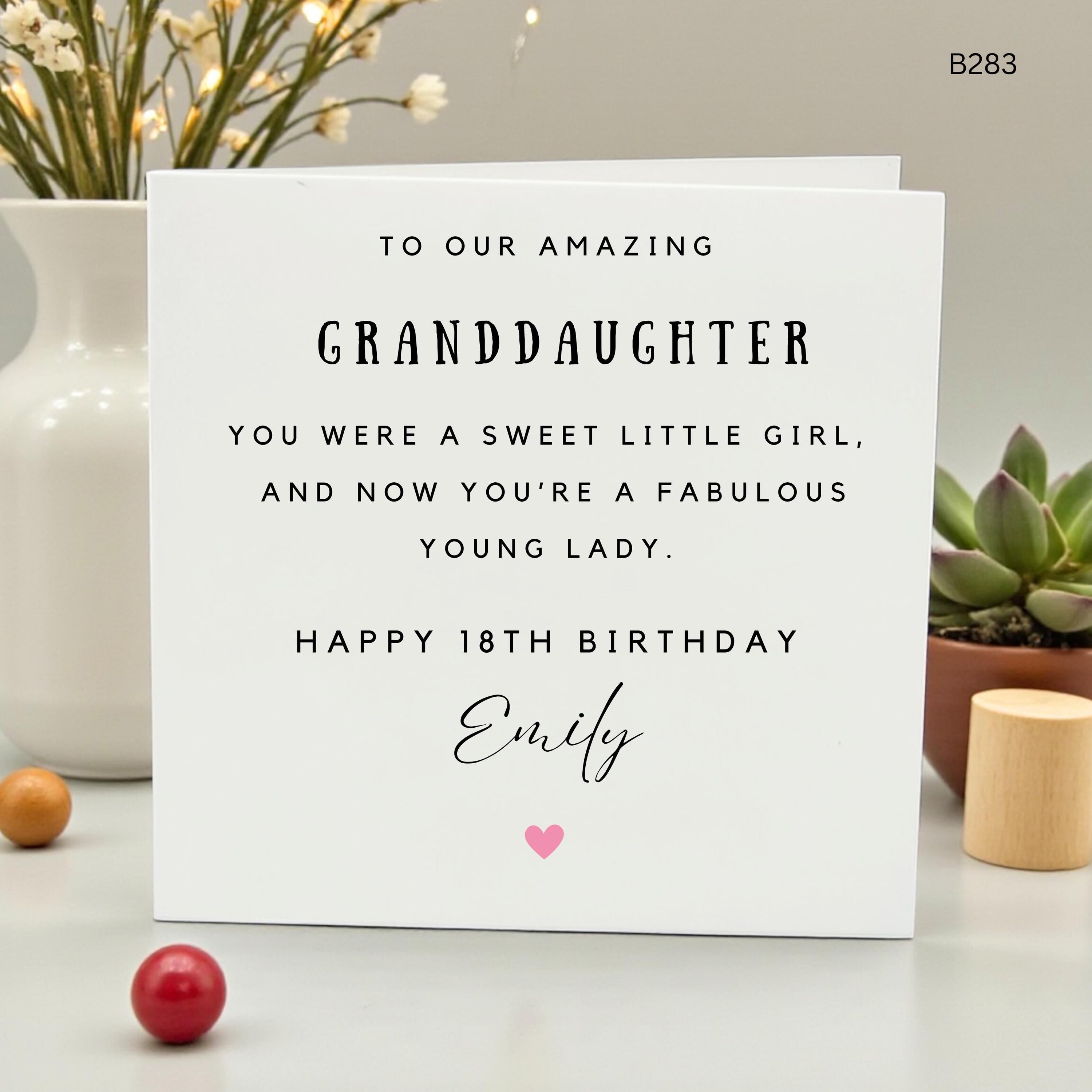 Personalized 18th Birthday Card for Granddaughter, Custom Name Eighteenth Birthday Gift for Her, Sweet Little Girl to Young Lady, Emily