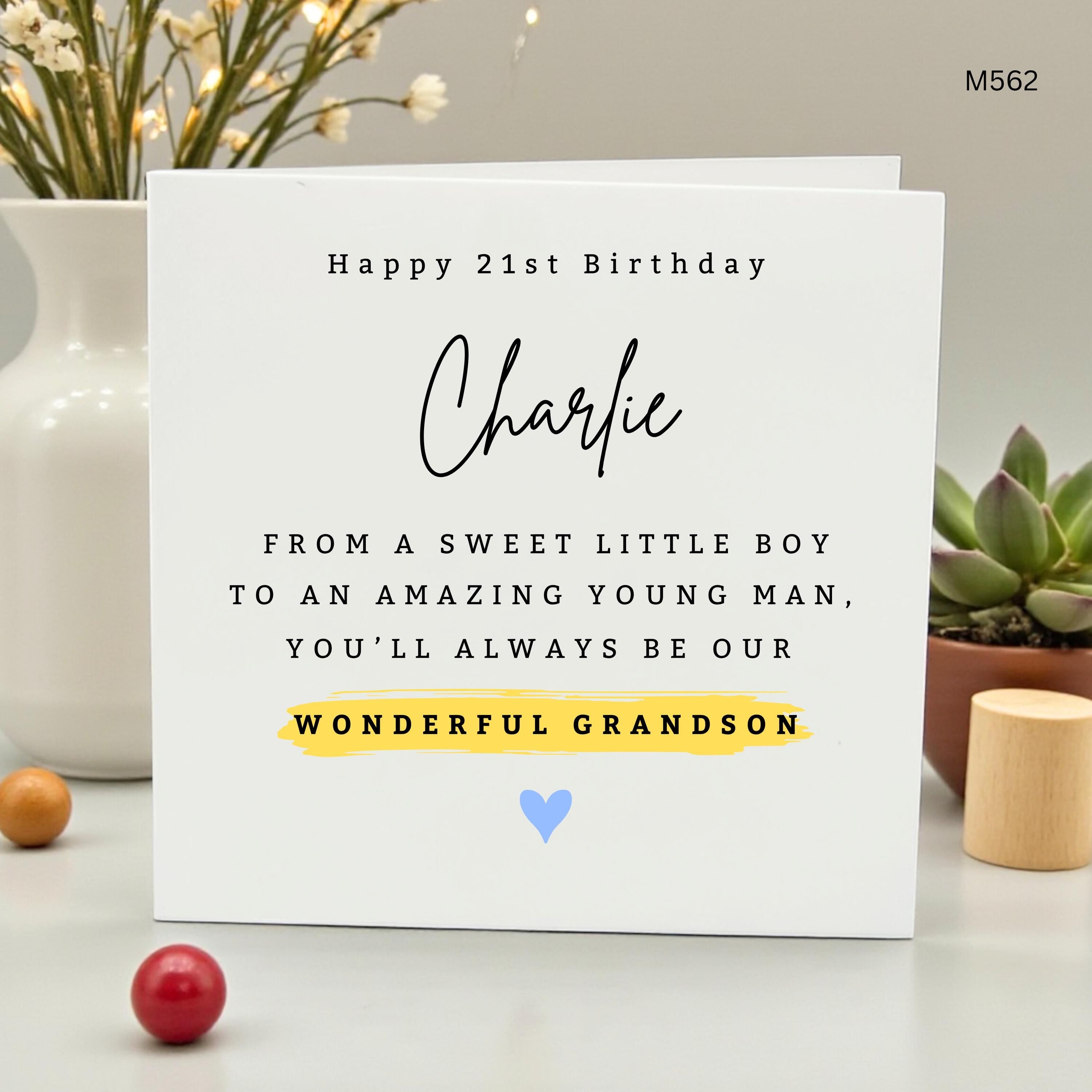 Personalized 21st Birthday Card for Grandson, To An Amazing Young Man, Sentimental Milestone 21 Keepsake, Custom Name Card for Him, Charlie