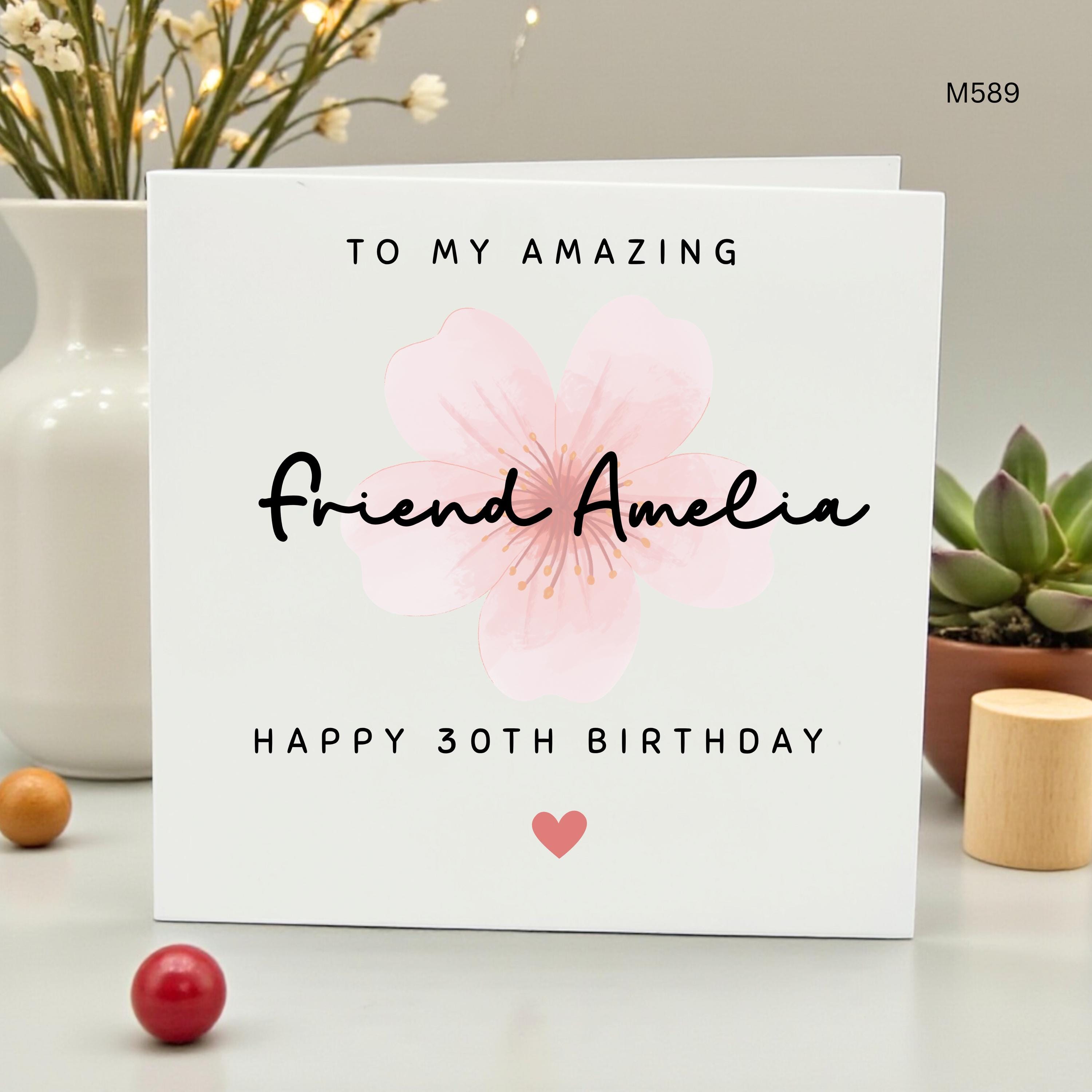 Personalized 30th Birthday Card for Friend, Custom Name Cherry Blossom 30th Birthday Card, Happy 30th Birthday Her, Best Friend Card Amelia