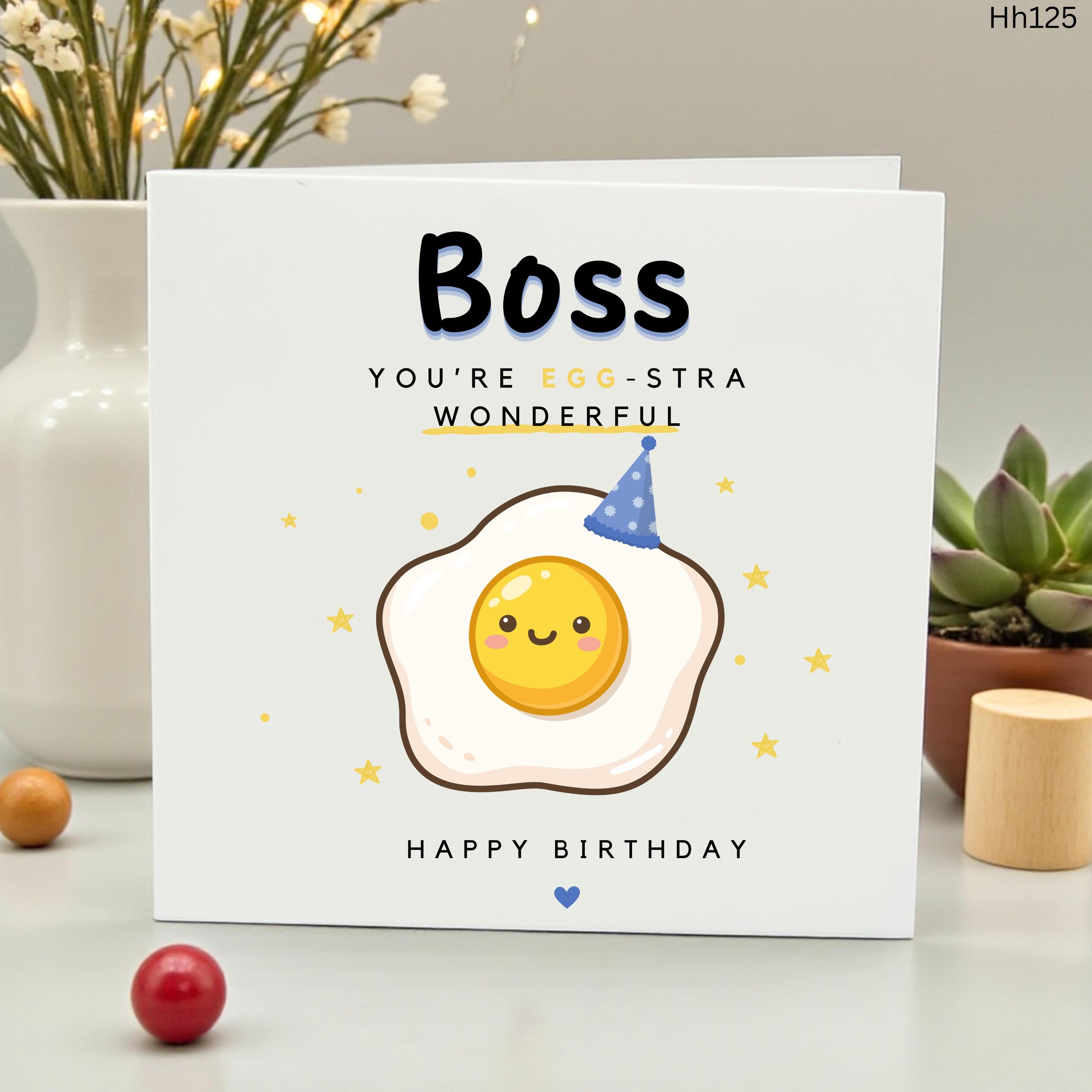 Funny Boss Birthday Card - You're Egg-stra Wonderful Pun - Cute Office Greeting Card for Manager, Coworker, or Employer - Work Birthday Gift