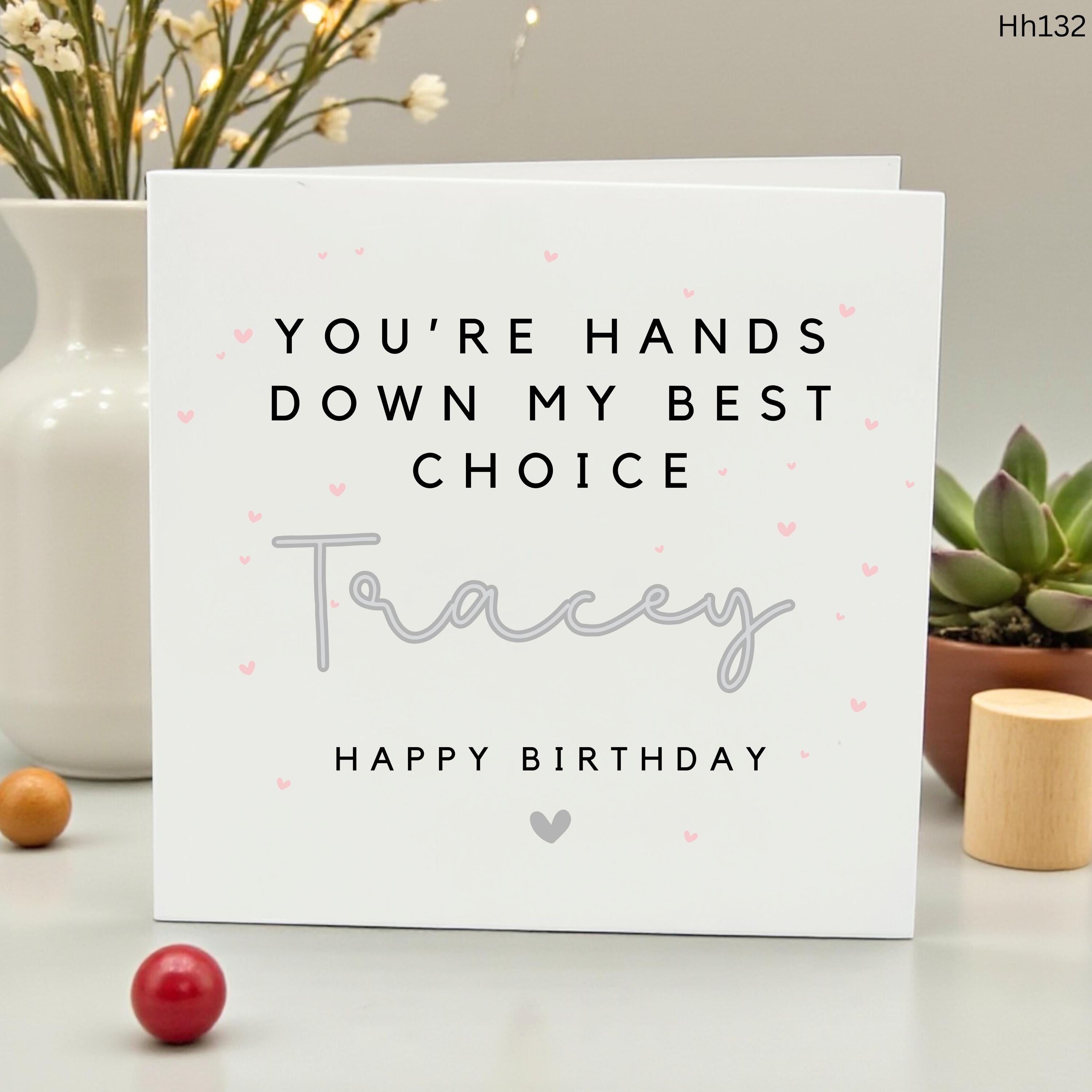 Personalized Birthday Card for Her Custom Name Hands Down My Best Choice Minimalist Greeting Card for Wife Girlfriend or Best Friend
