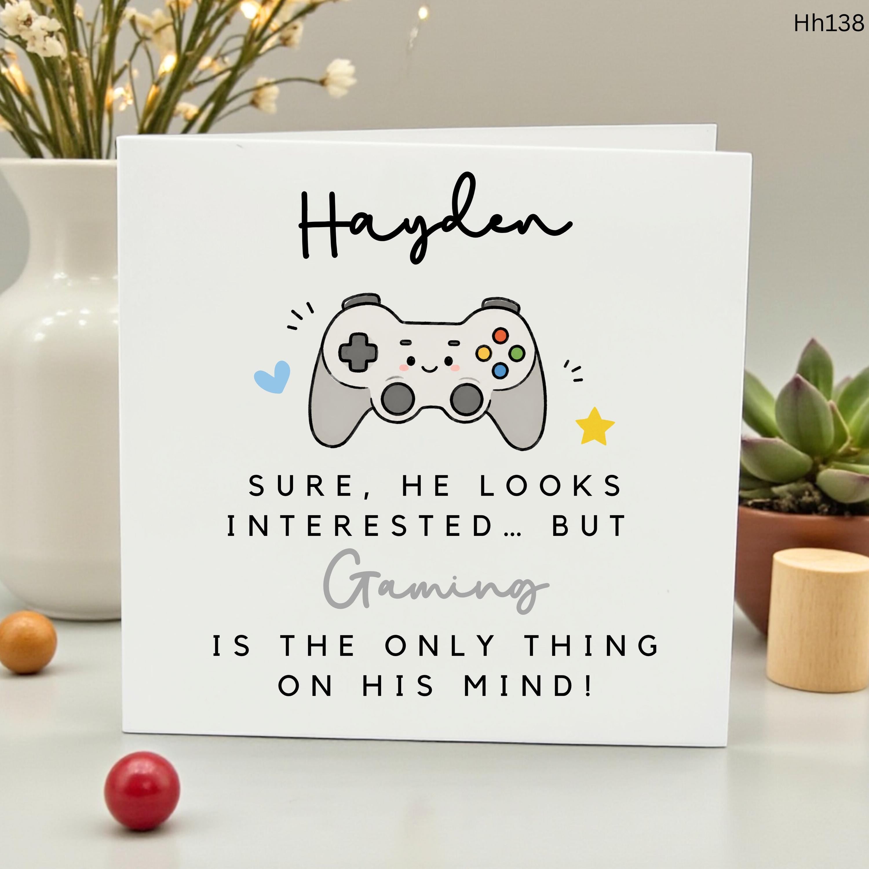 Personalized Gamer Birthday Card Hayden Custom Name Video Game Card for Boyfriend Son or Brother Funny Gaming Controller Greeting Card Gift