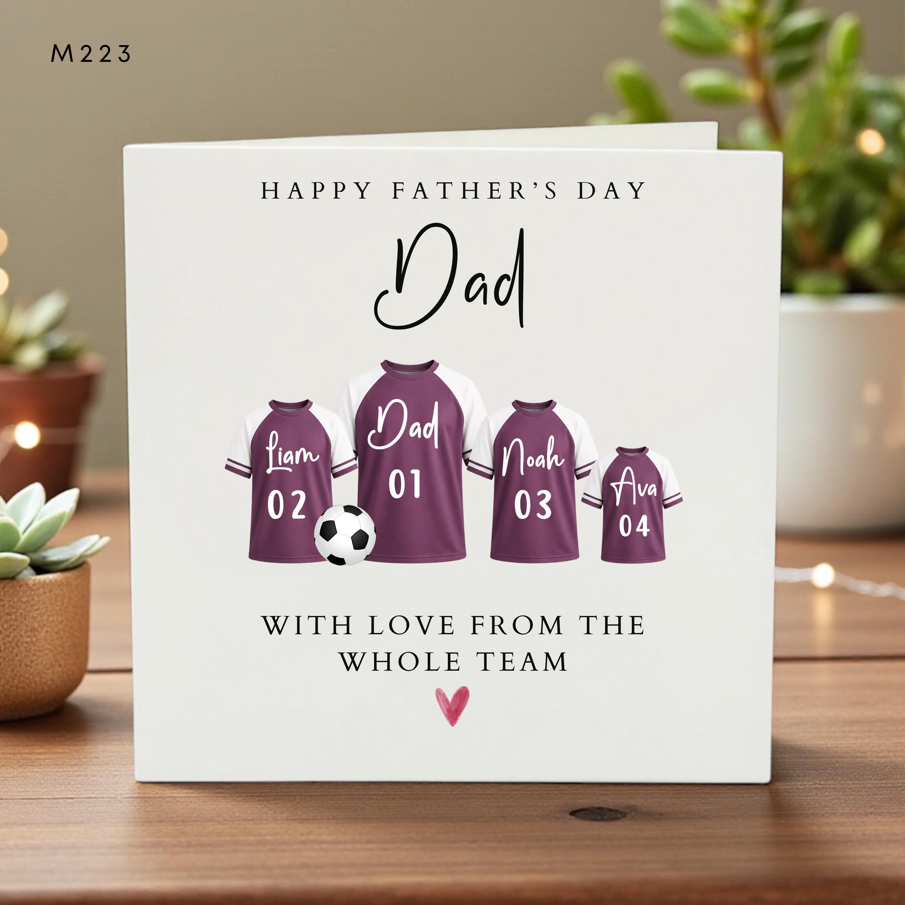 Personalized Father’s Day Card for Dad, Soccer Team Jersey Design, Custom Names, Kids Gift, Family Sports Card, First Fathers Day