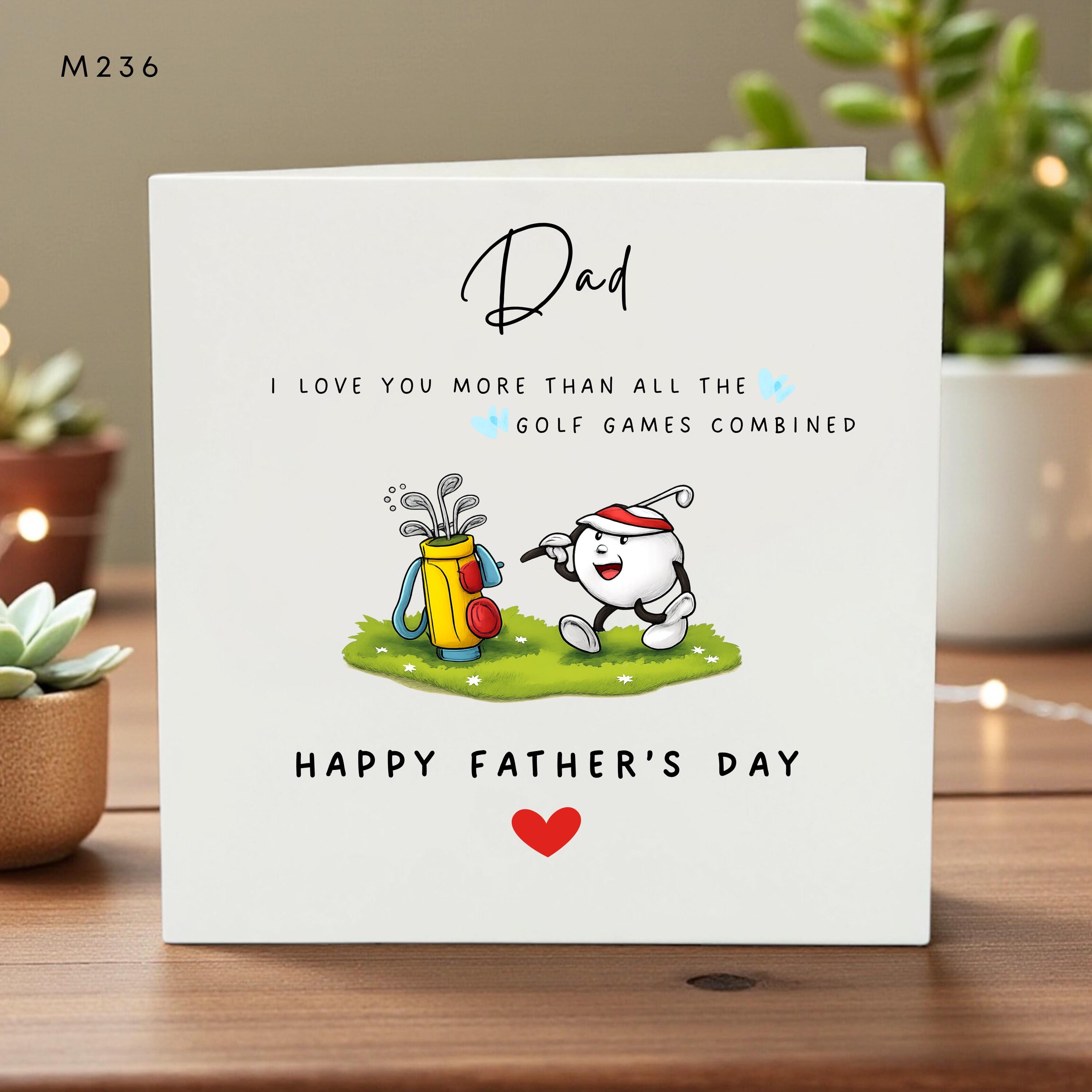 Personalized Happy Fathers Day Card for Dad, I Love You More Than All Golf Games Combined, Kids Names, Fun Golf Design Gift