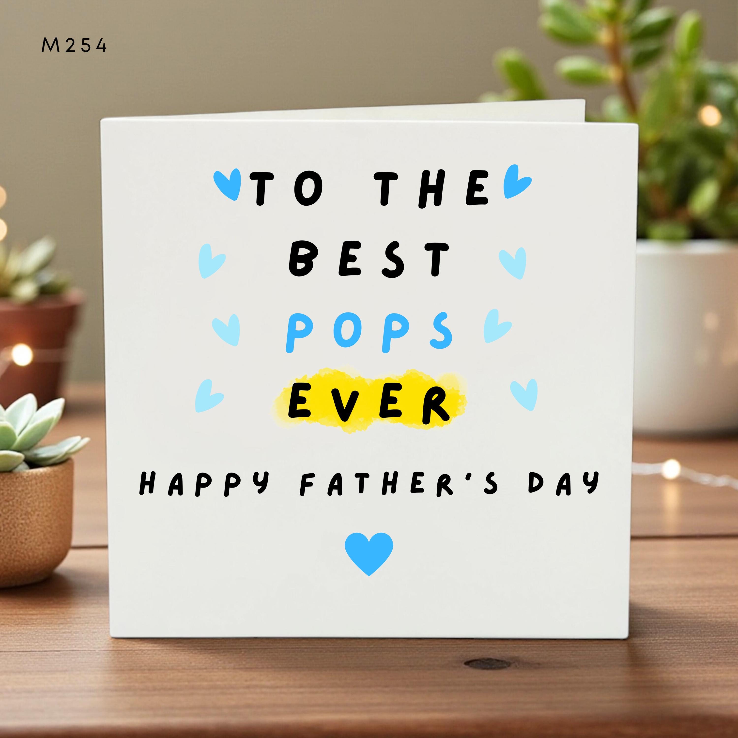 To the Best Pops Ever Father’s Day Card, Cute Blue Hearts, Personalized Daddy Card, Kids Gift, Fun & Colorful Love Card