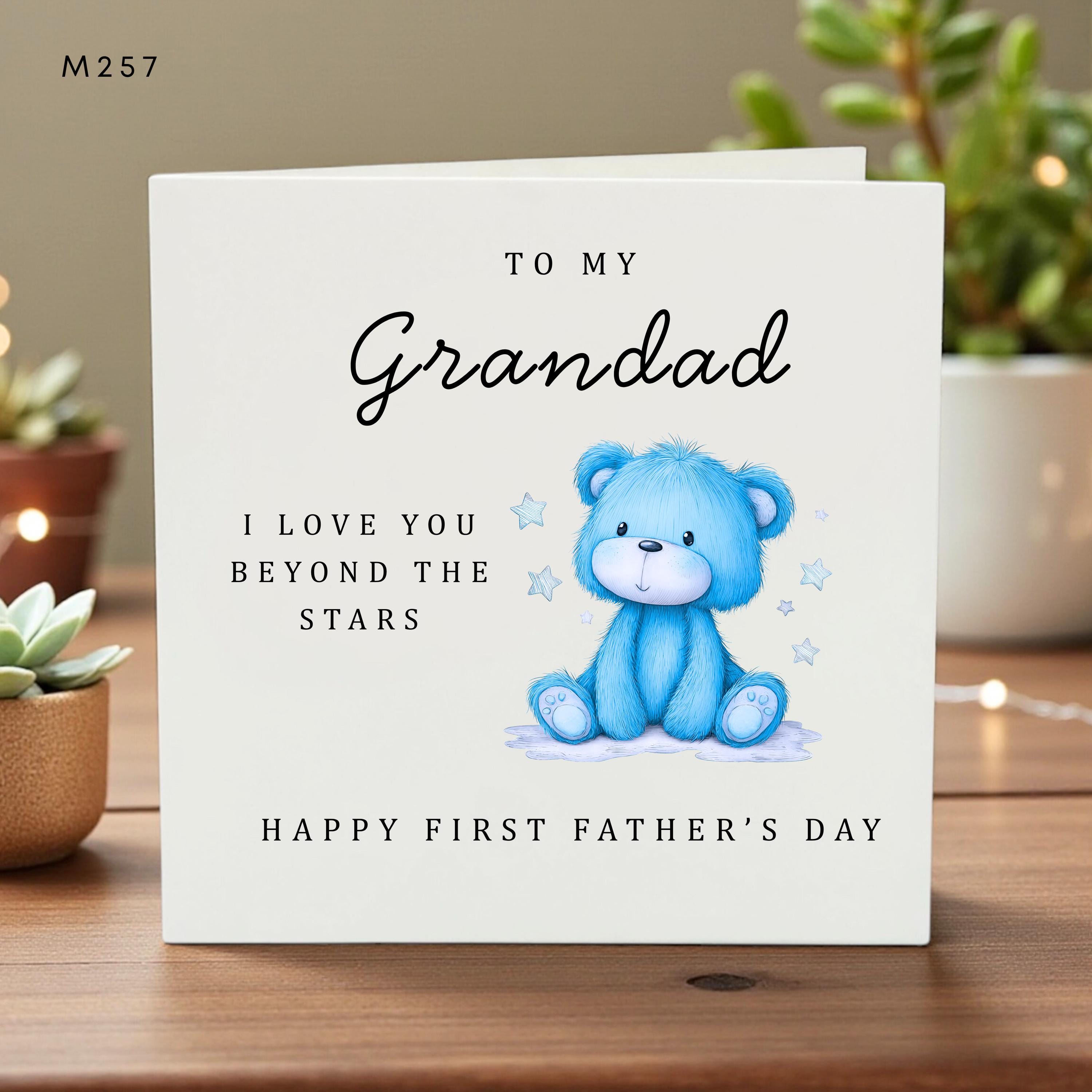 Personalised Grandad First Father’s Day Card, Cute Blue Teddy Bear, I Love You Beyond the Stars, Keepsake Gift, New Dad Card