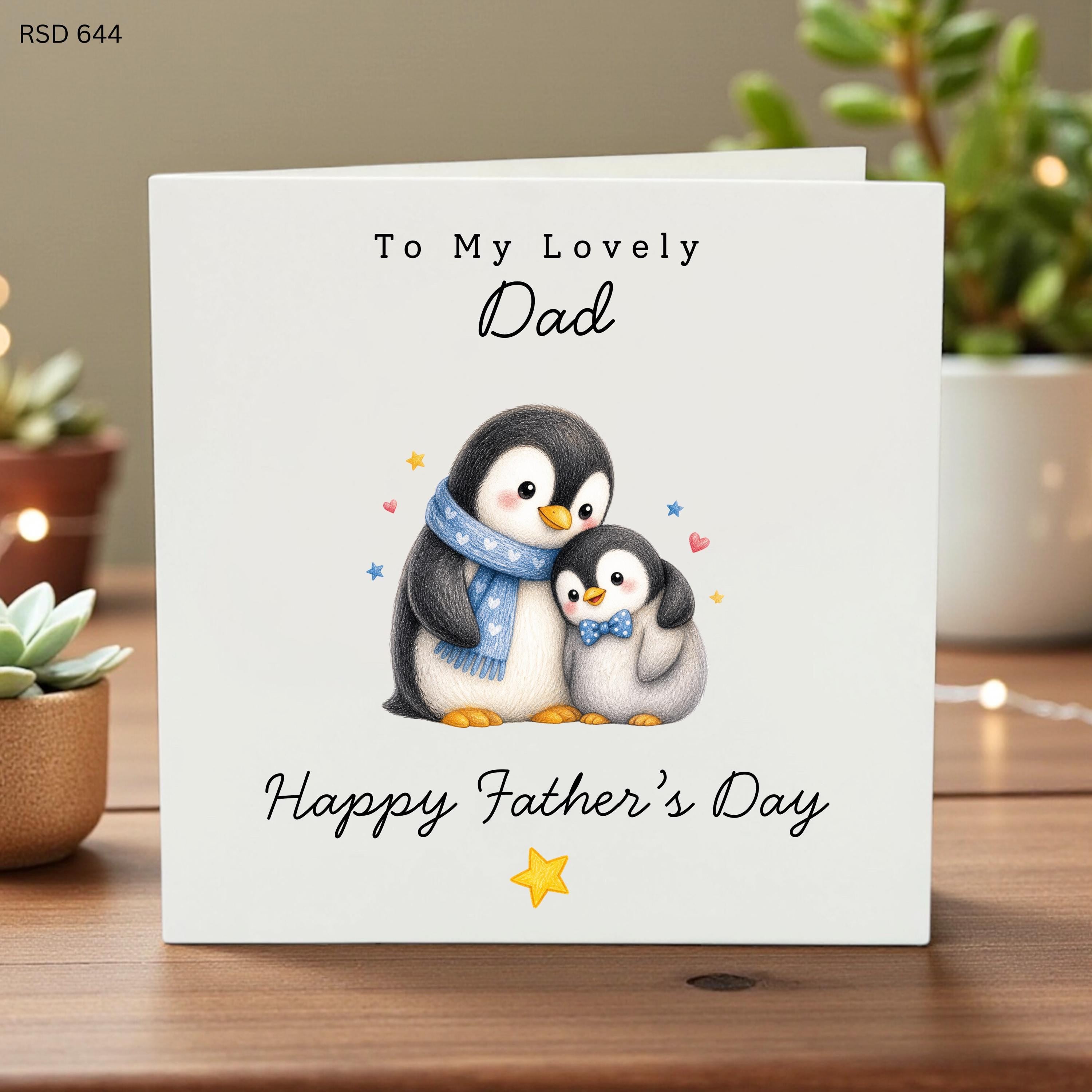 Cute Penguin Father's Day Card, Personalized Dad Greeting, Kids Love Dad, Hugging Penguins, Fun Custom Card for Father, Unique Gift