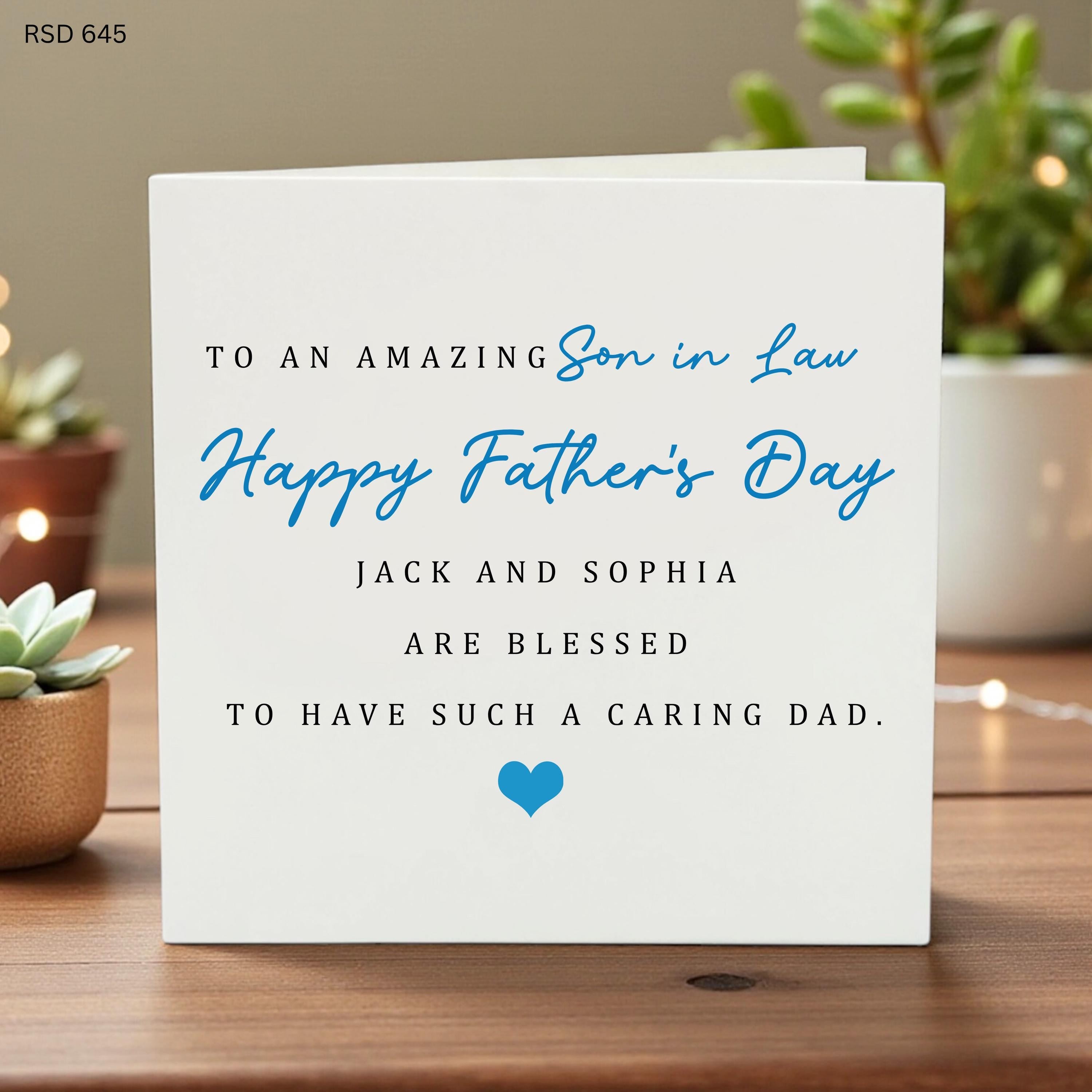 Personalized Son in Law Father's Day Card, Custom Names, Heartfelt Greeting, Kids & Family Love, Unique Dad Card Gift for Him