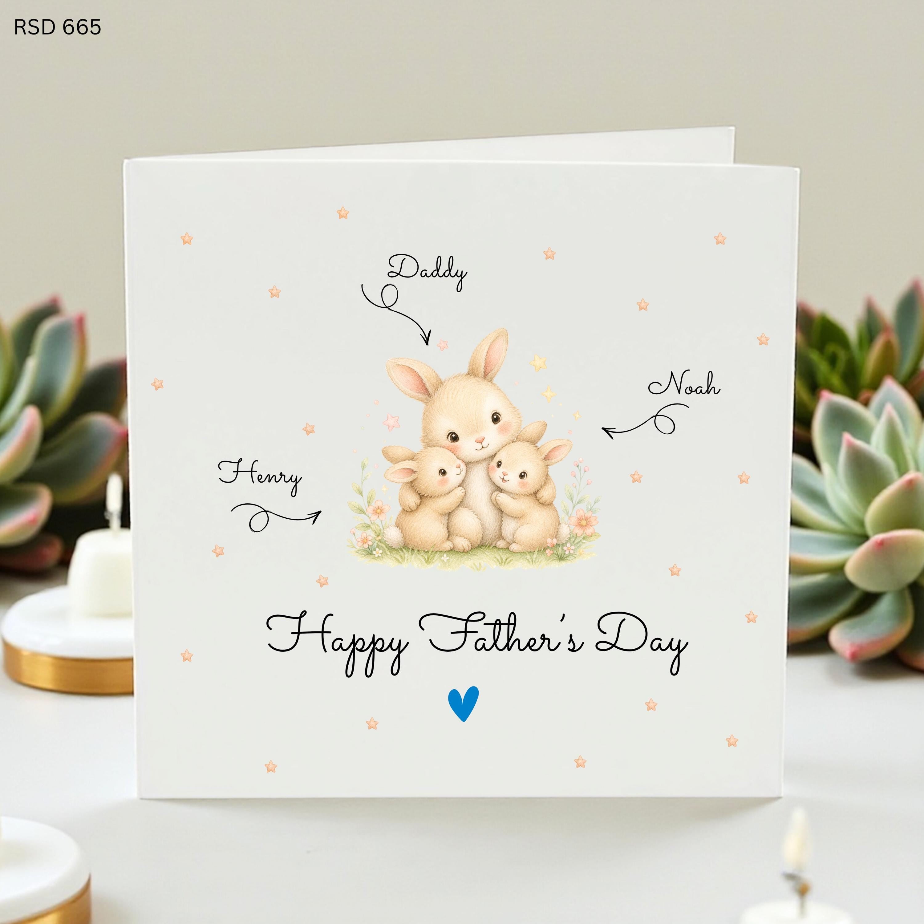 Personalized Father’s Day Card Custom Name Bunny Dad Card Cute Kids Gift Keepsake Love Card For Dad Son Daughter Celebration