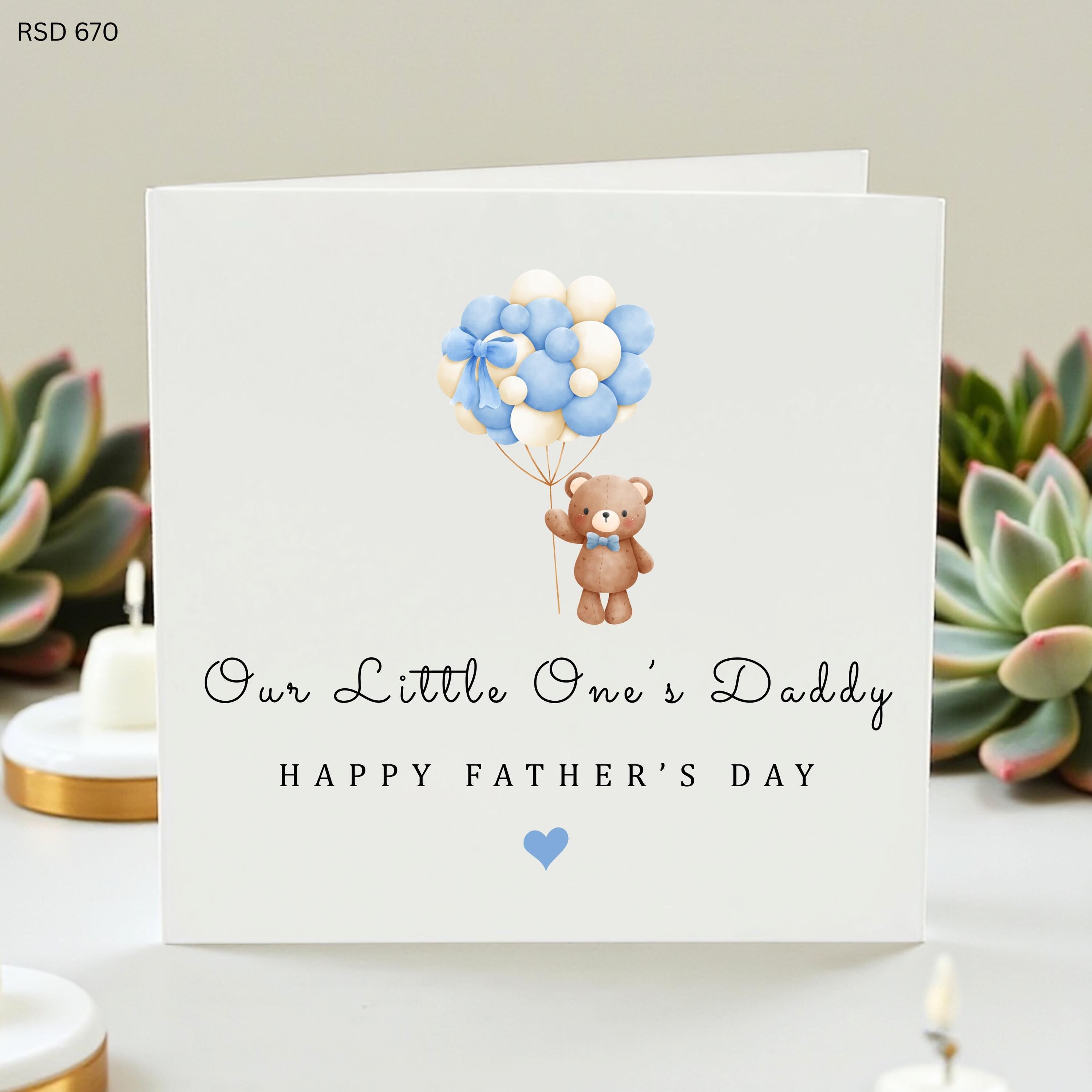 Our Little One’s Daddy Card, Cute Bear with Balloons, First Father’s Day Keepsake, New Dad Gift, Personalized Baby Card for Him