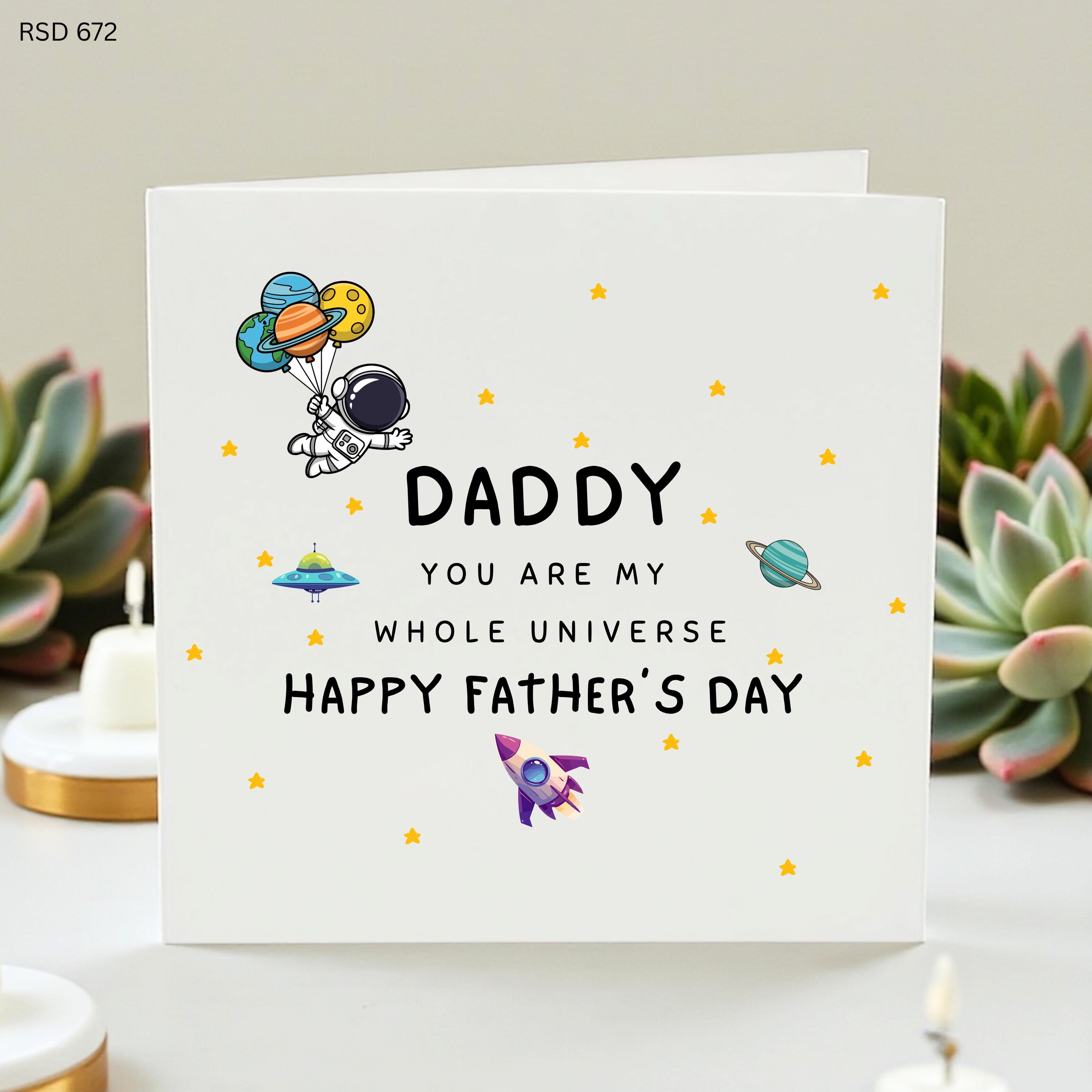 Daddy You Are My Whole Universe Card, Cute Space Astronaut and Planets Design, First Father’s Day Keepsake, Personalized Dad Gift